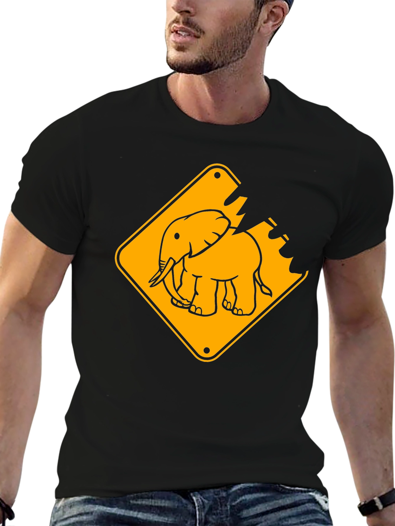 Elephant Crossing Graphic Tee - Black
