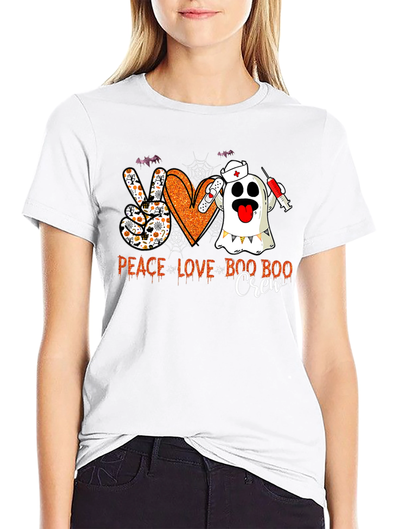Peace Love Boo Boo Crew Halloween Nurse T-Shirt
