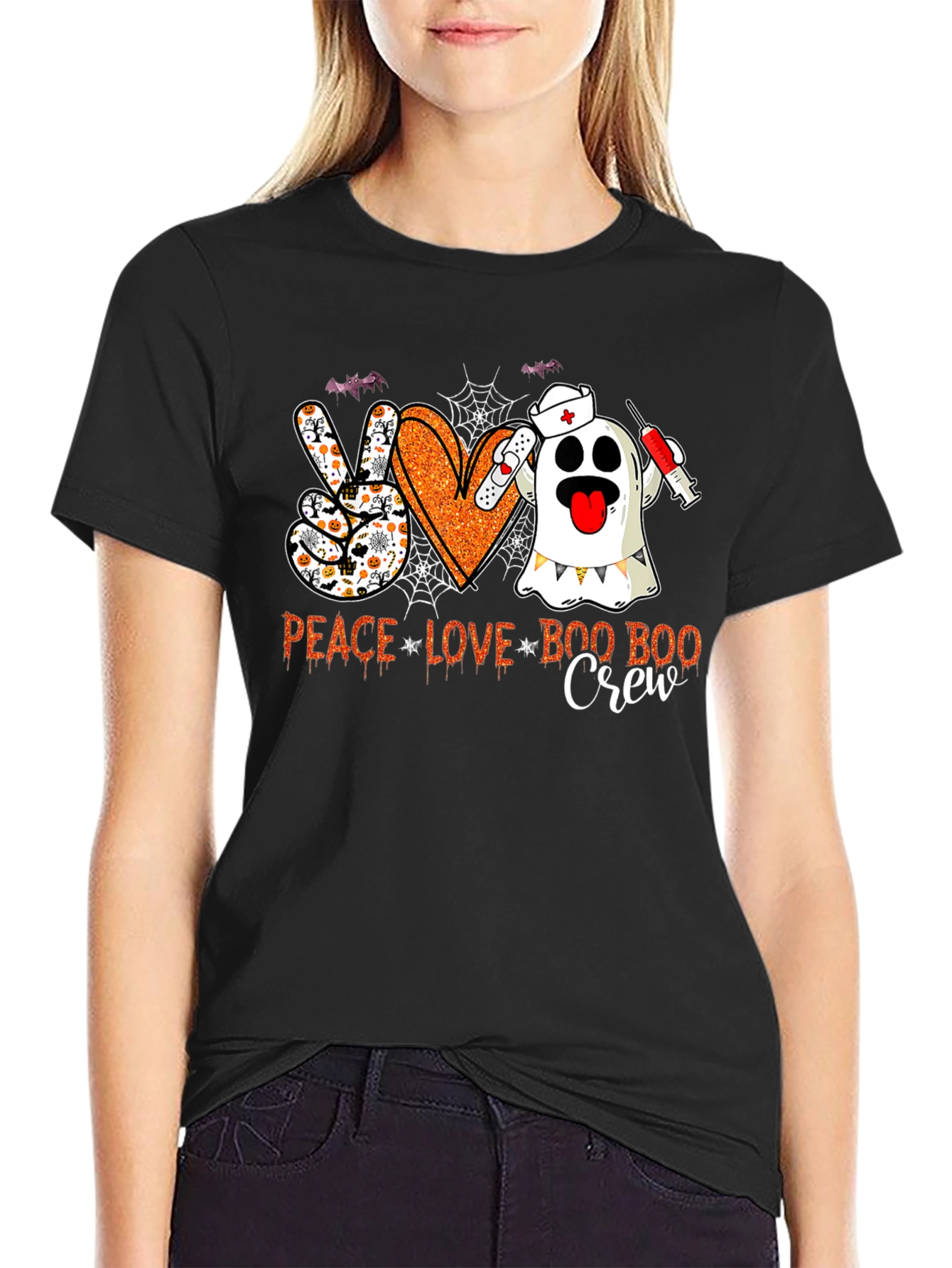 Peace Love Boo Boo Crew Halloween Nurse T-Shirt
