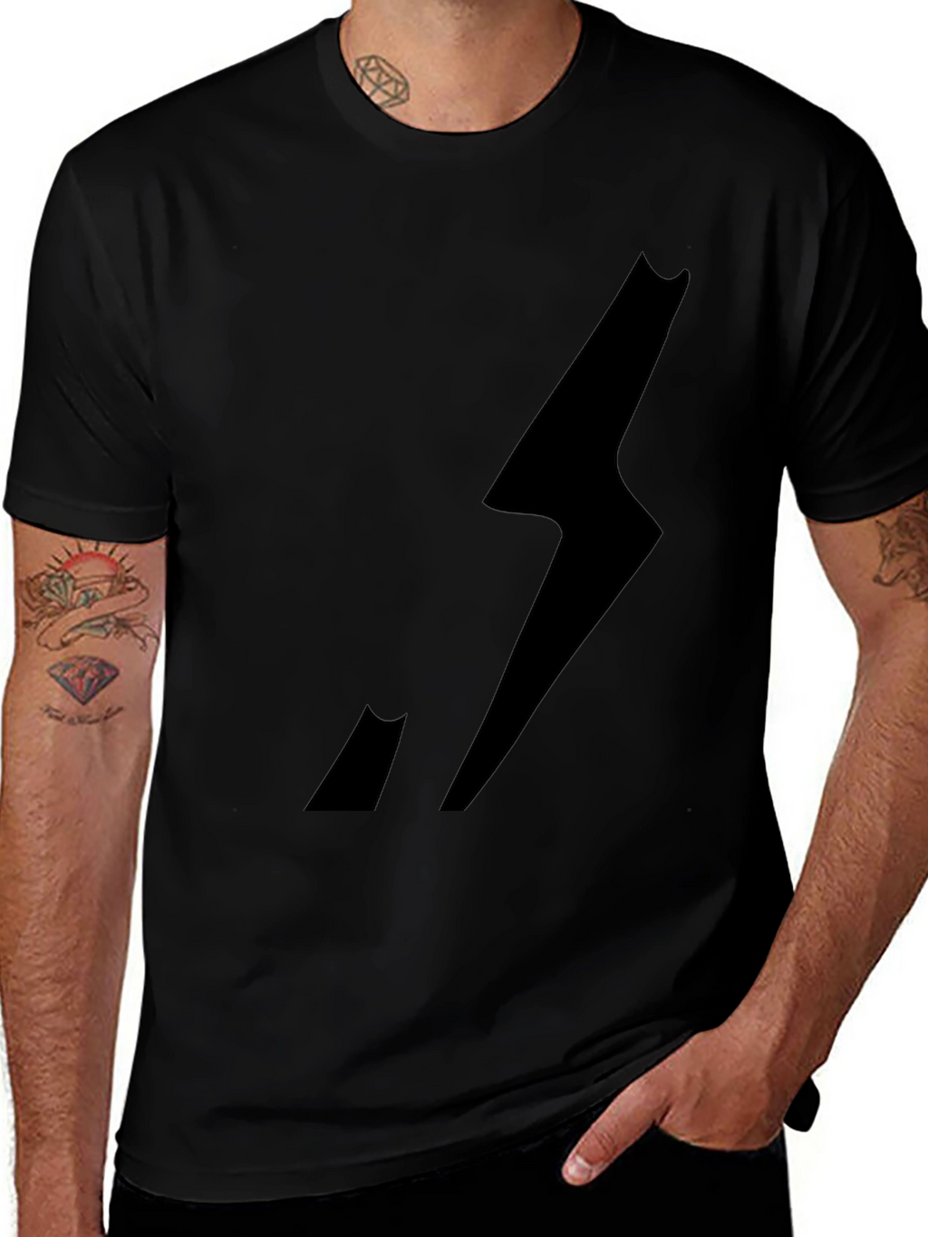 Mens Black Graphic Tee - Lightning Bolt Design