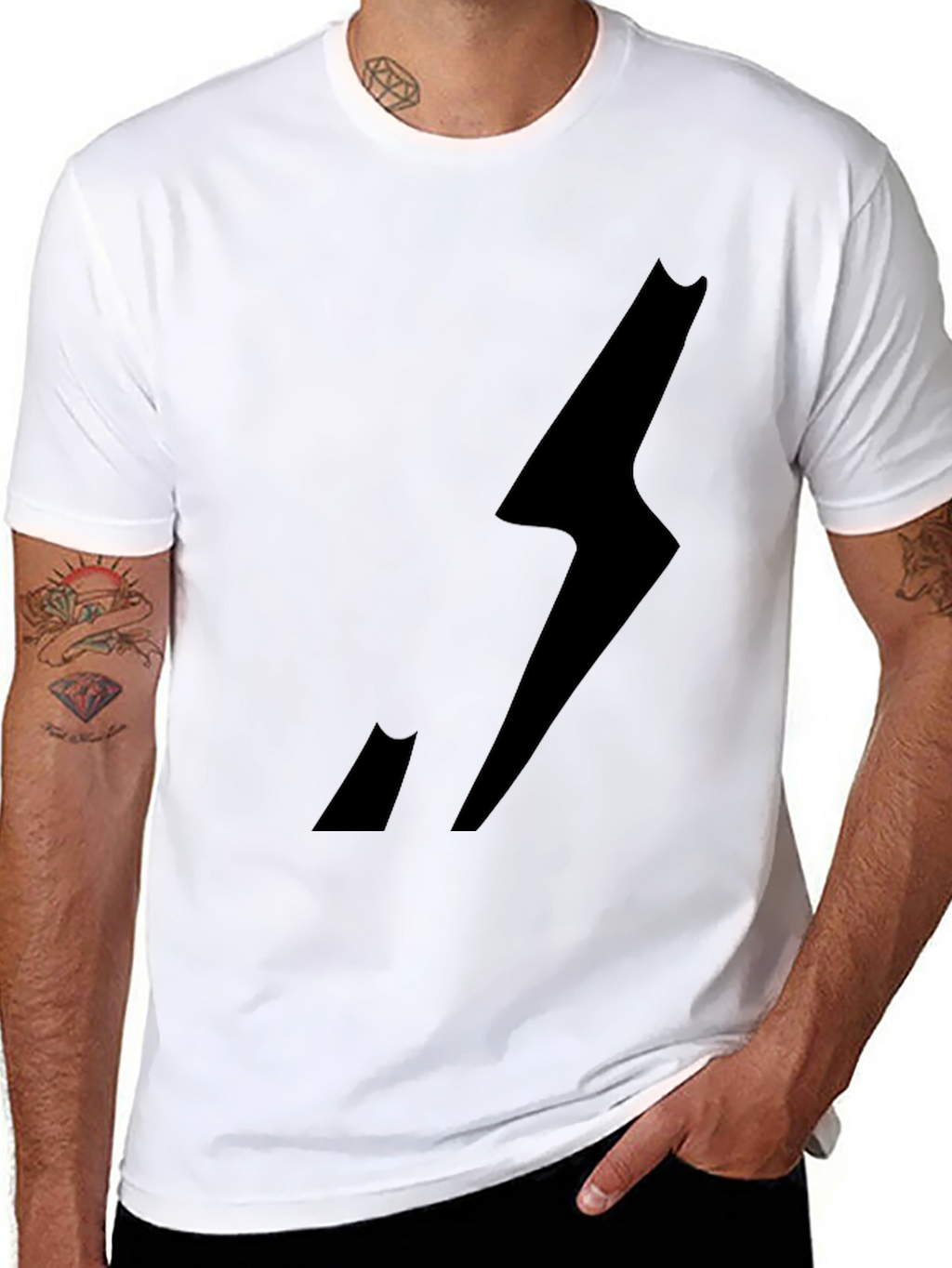 Mens Black Graphic Tee - Lightning Bolt Design