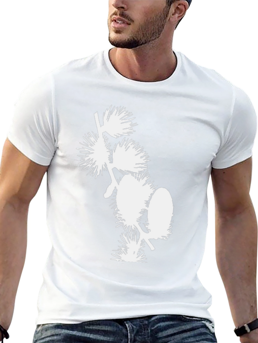 Black T-Shirt with White Floral Design