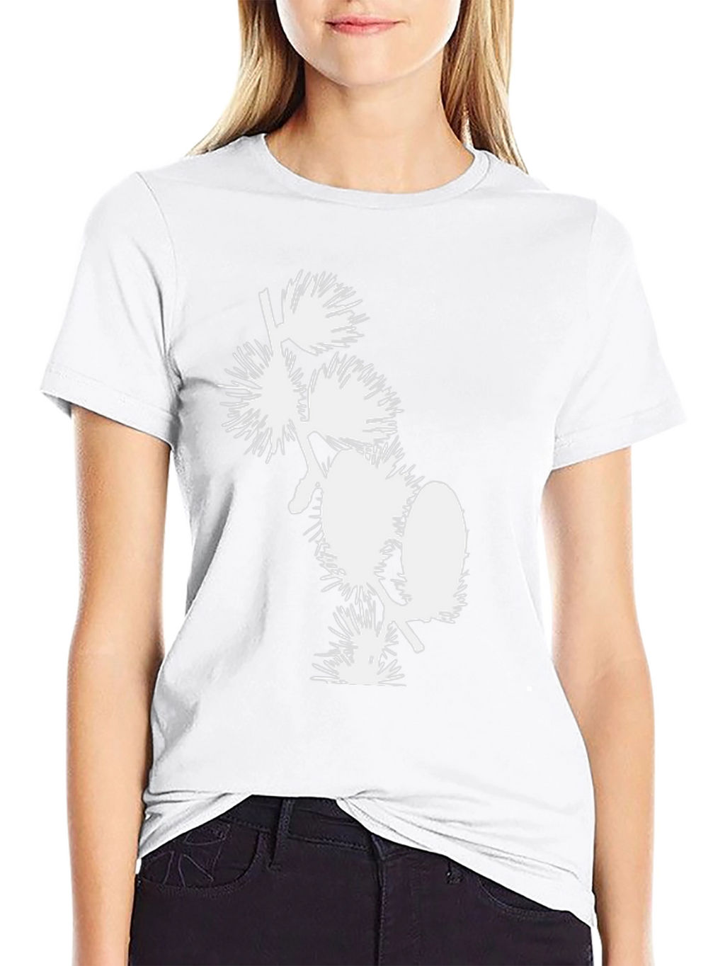 Black T-Shirt with White Floral Design