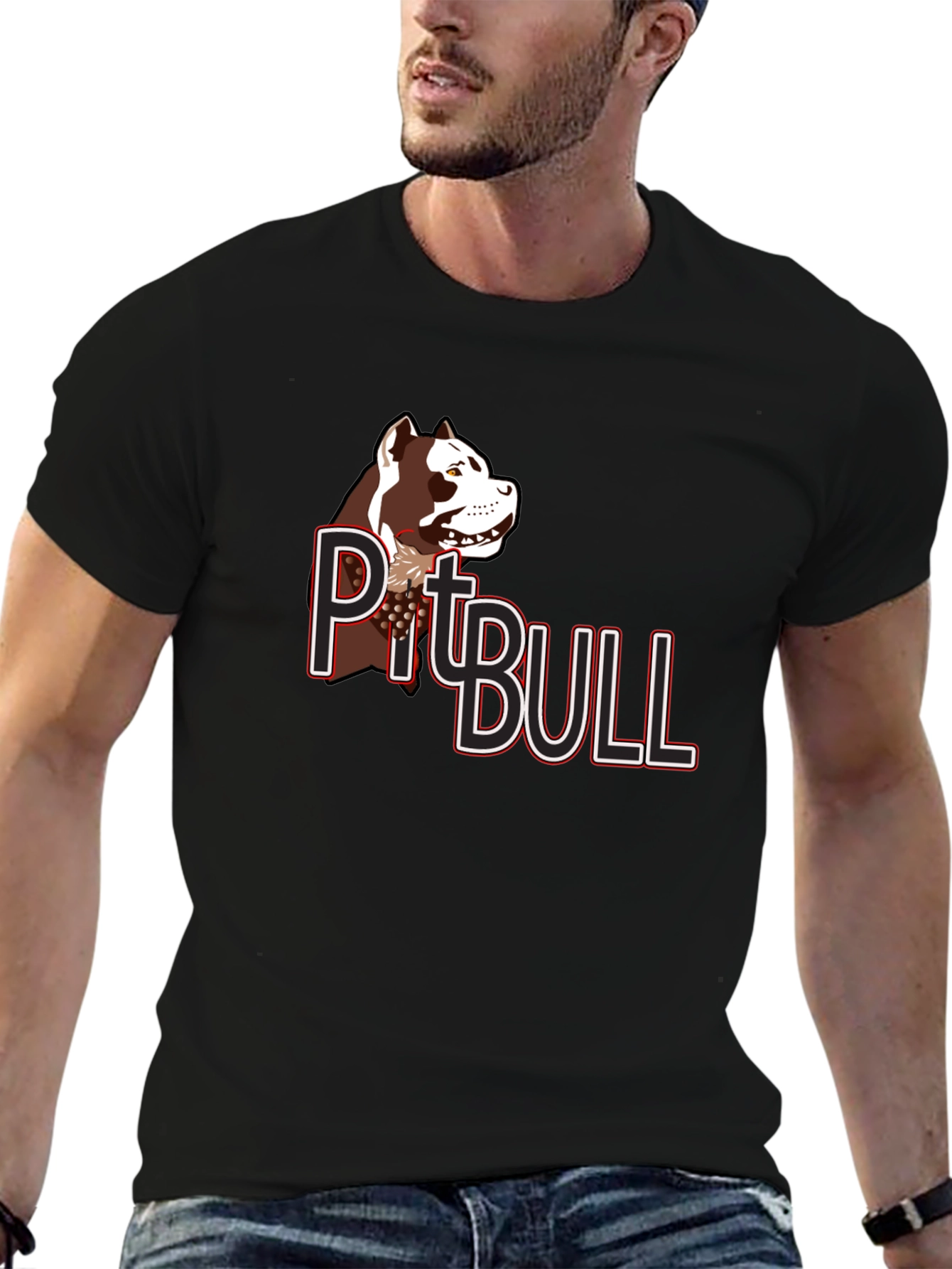 Pitbull Dog Graphic T-Shirt - Black Cotton Tee