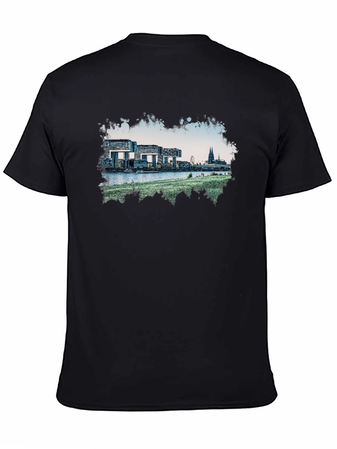 Cologne Germany Skyline Graphic Tee - Black Cotton Blend
