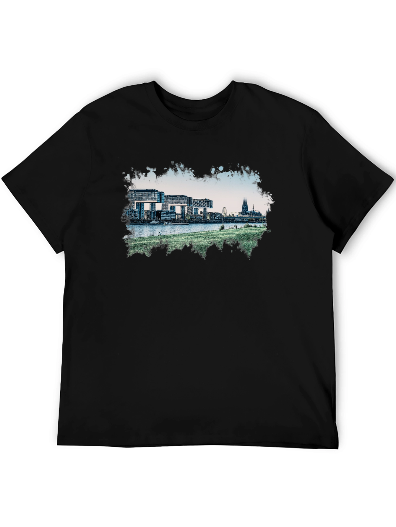 Cologne Germany Skyline Graphic Tee - Black Cotton Blend