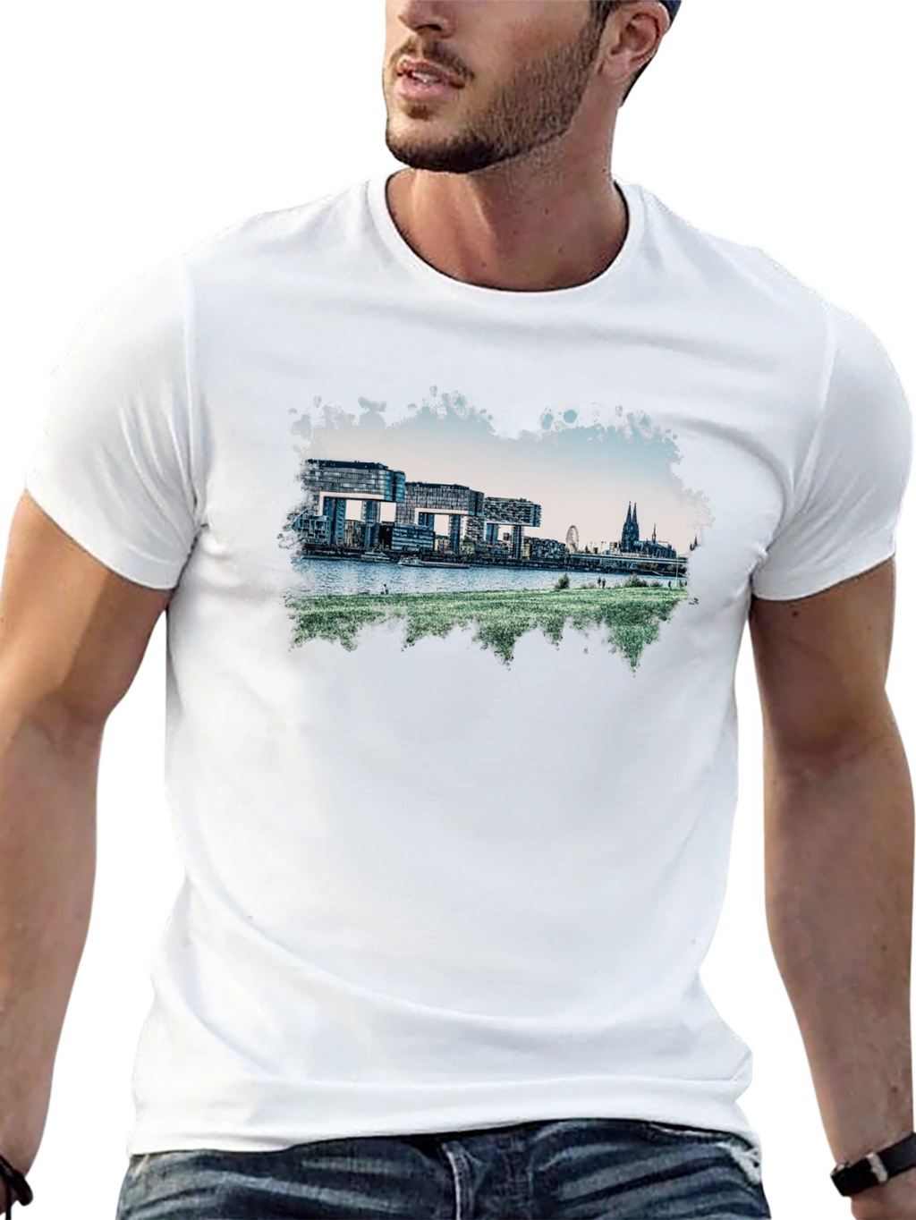 Cologne Germany Skyline Graphic Tee - Black Cotton Blend