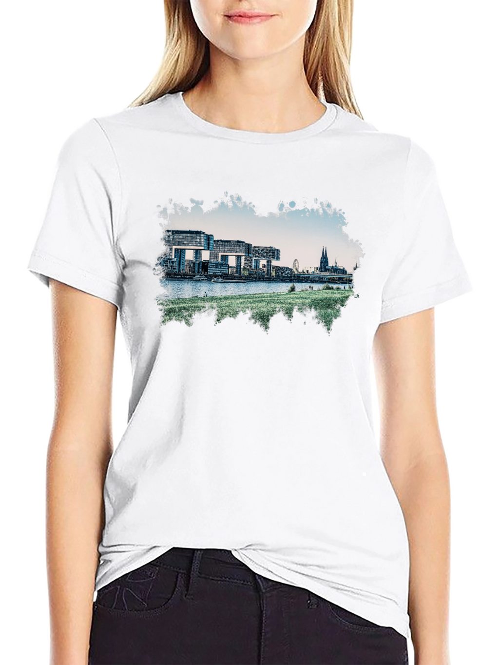 Cologne Germany Skyline Graphic Tee - Black Cotton Blend