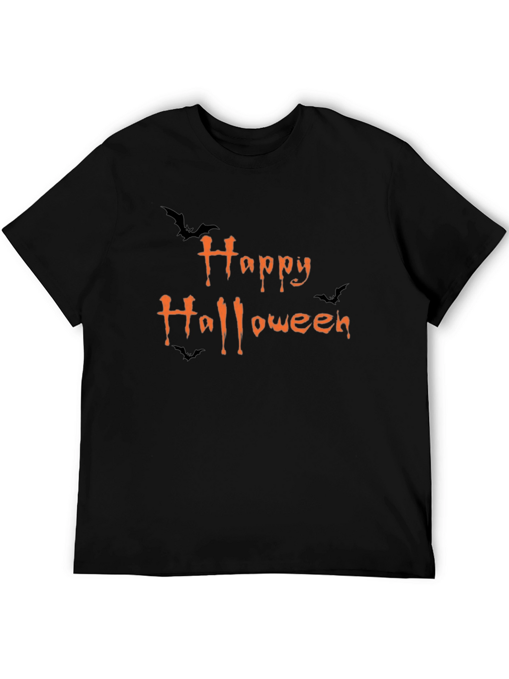 Happy Halloween T-Shirt Black Cotton Graphic Tee Bats