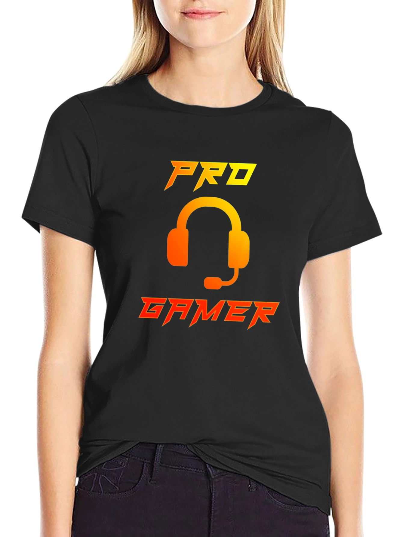 Pro Gamer Black T-Shirt with Headset Graphic