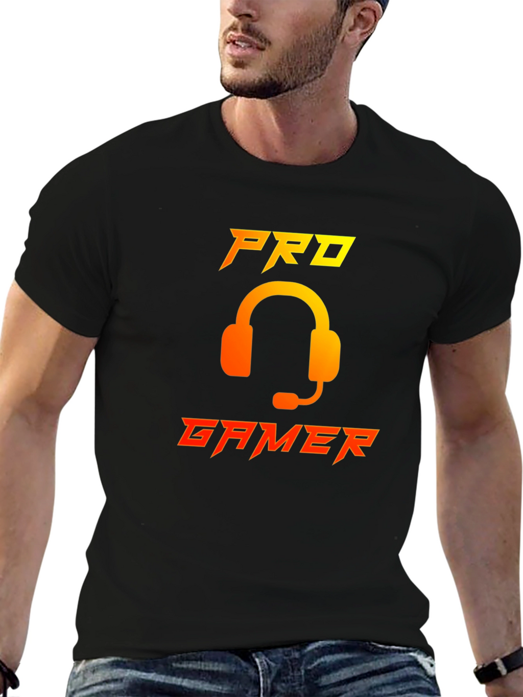 Pro Gamer Black T-Shirt with Headset Graphic