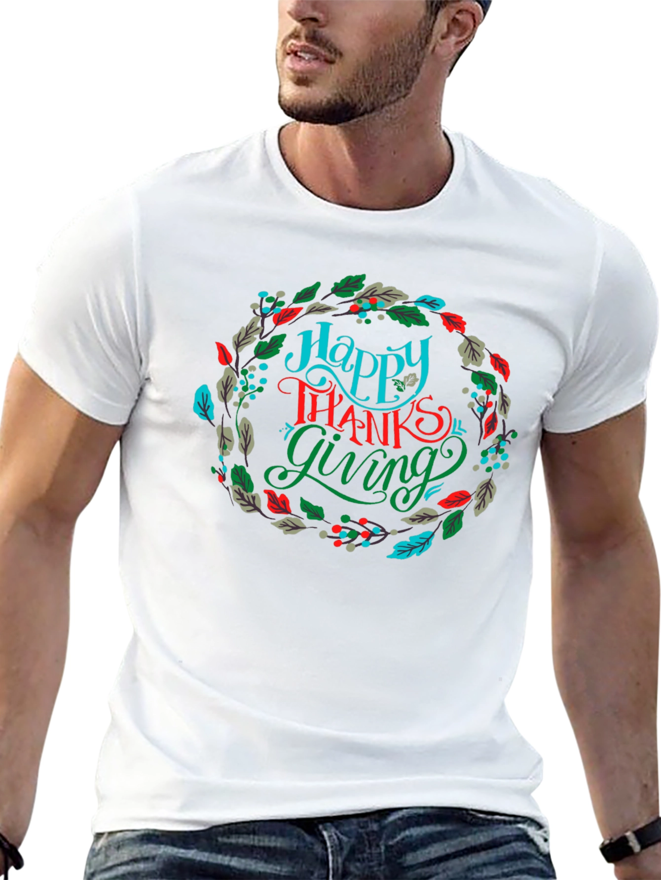Happy Thanksgiving Wreath Graphic T-Shirt