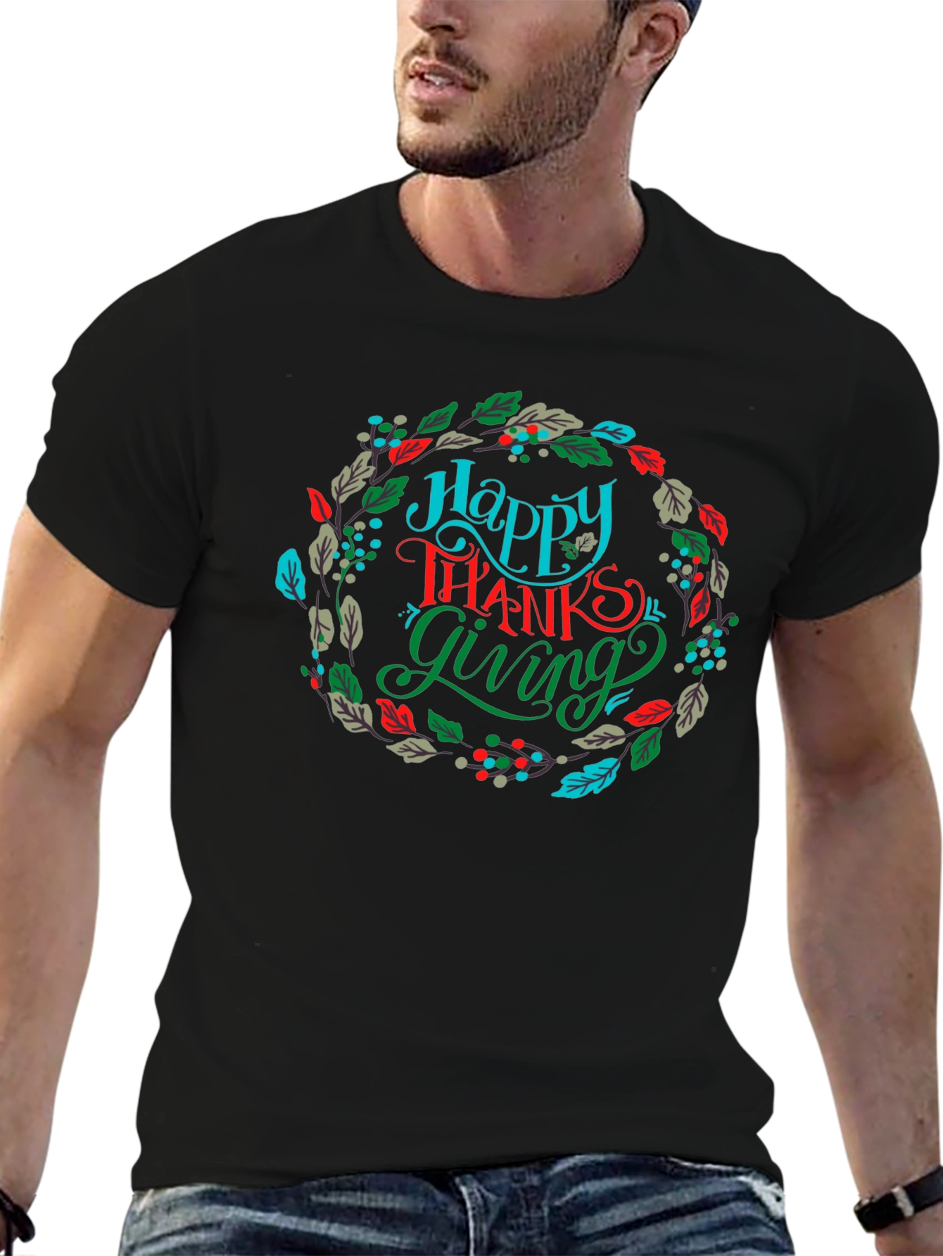 Happy Thanksgiving Wreath Graphic T-Shirt