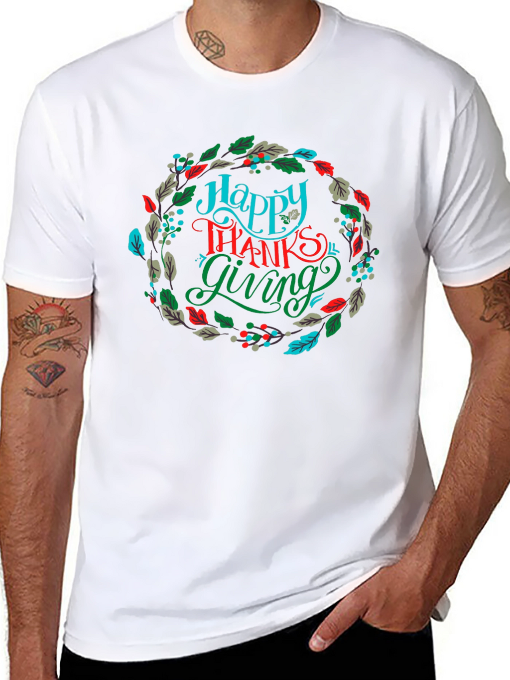 Happy Thanksgiving Wreath Graphic T-Shirt