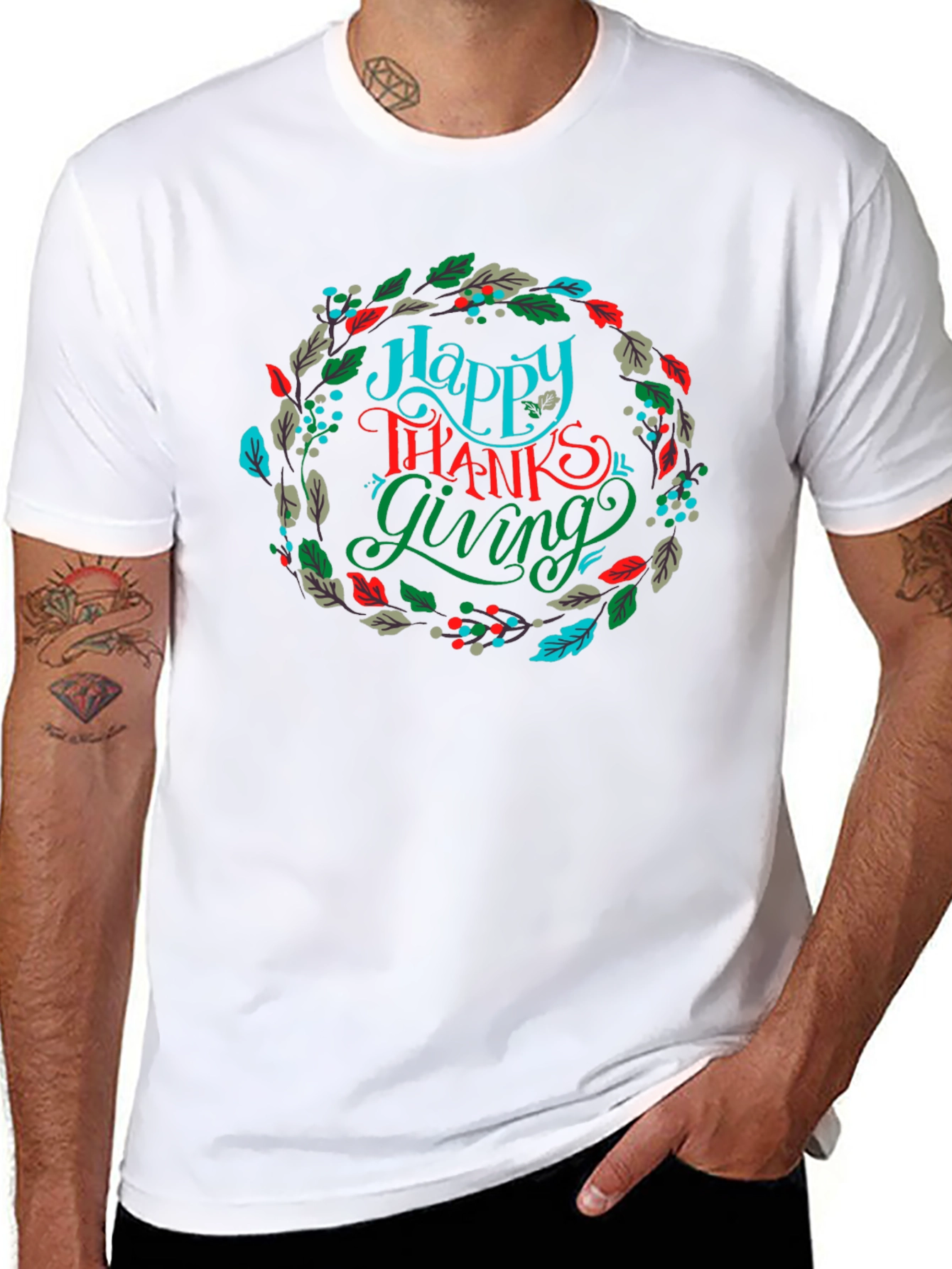 Happy Thanksgiving Wreath Graphic T-Shirt