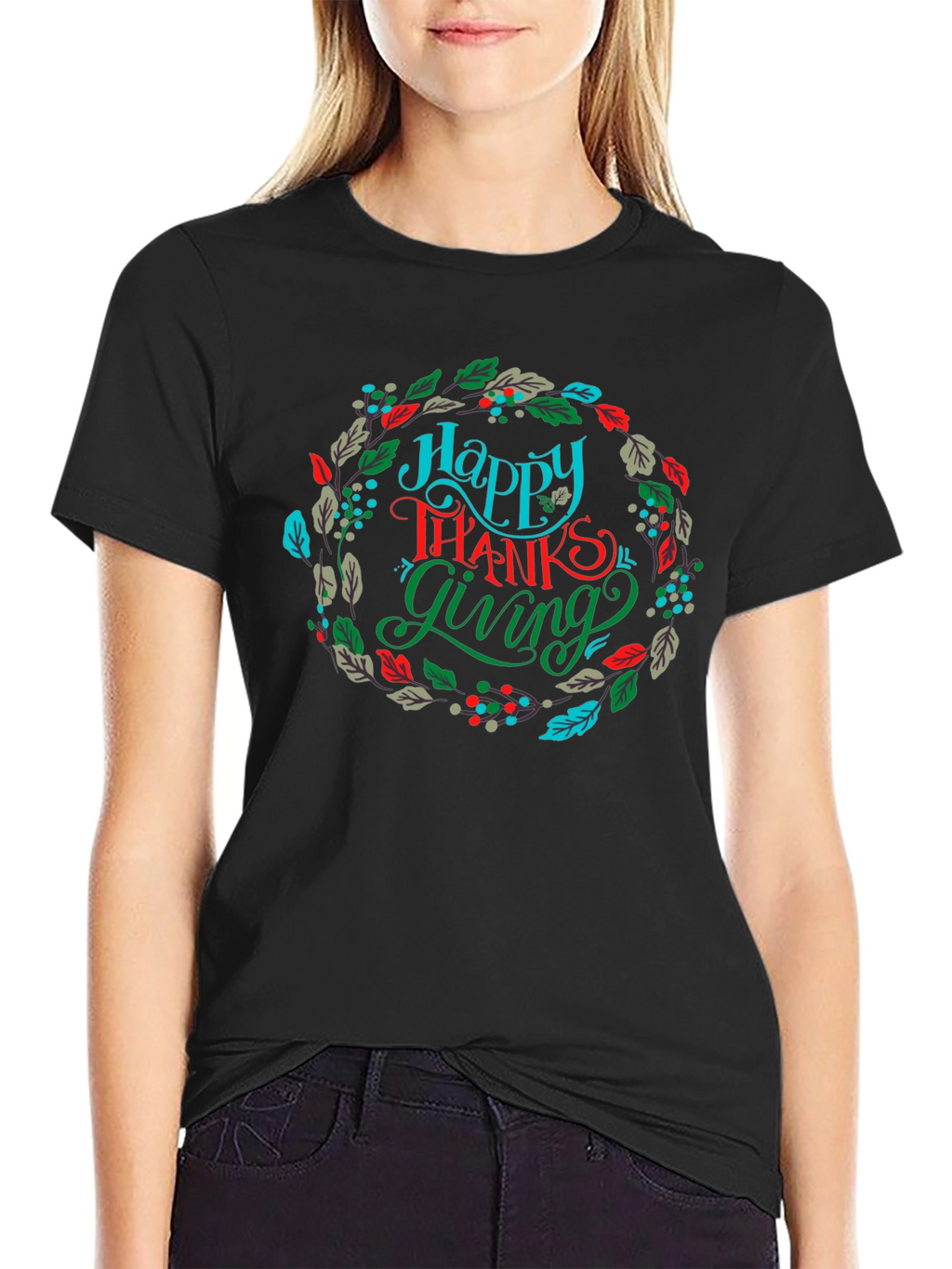 Happy Thanksgiving Wreath Graphic T-Shirt