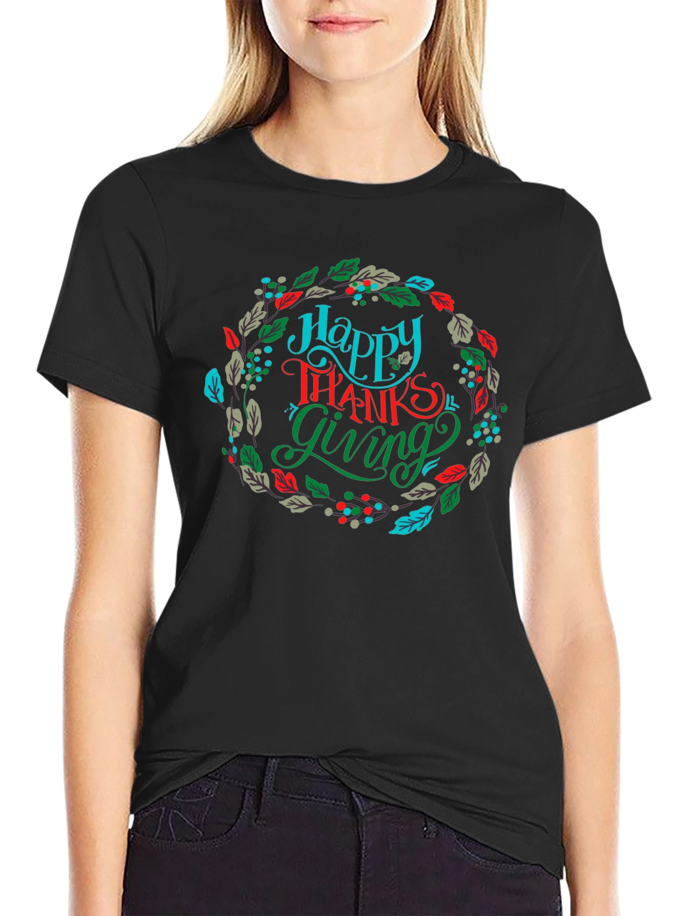 Happy Thanksgiving Wreath Graphic T-Shirt