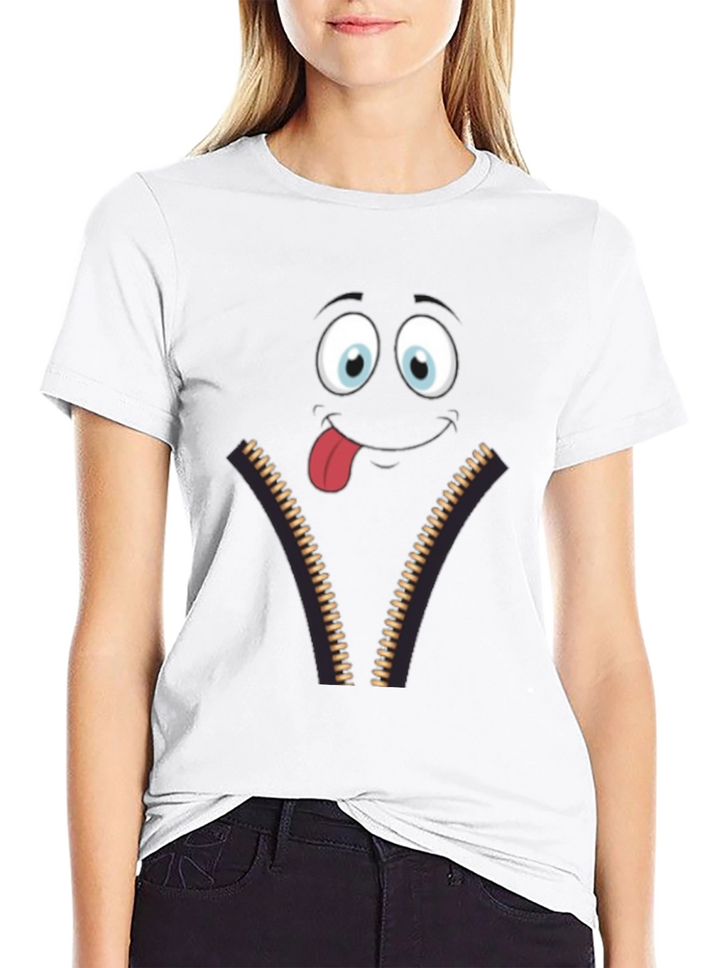 Funny Face Zipper Graphic Mens T-Shirt