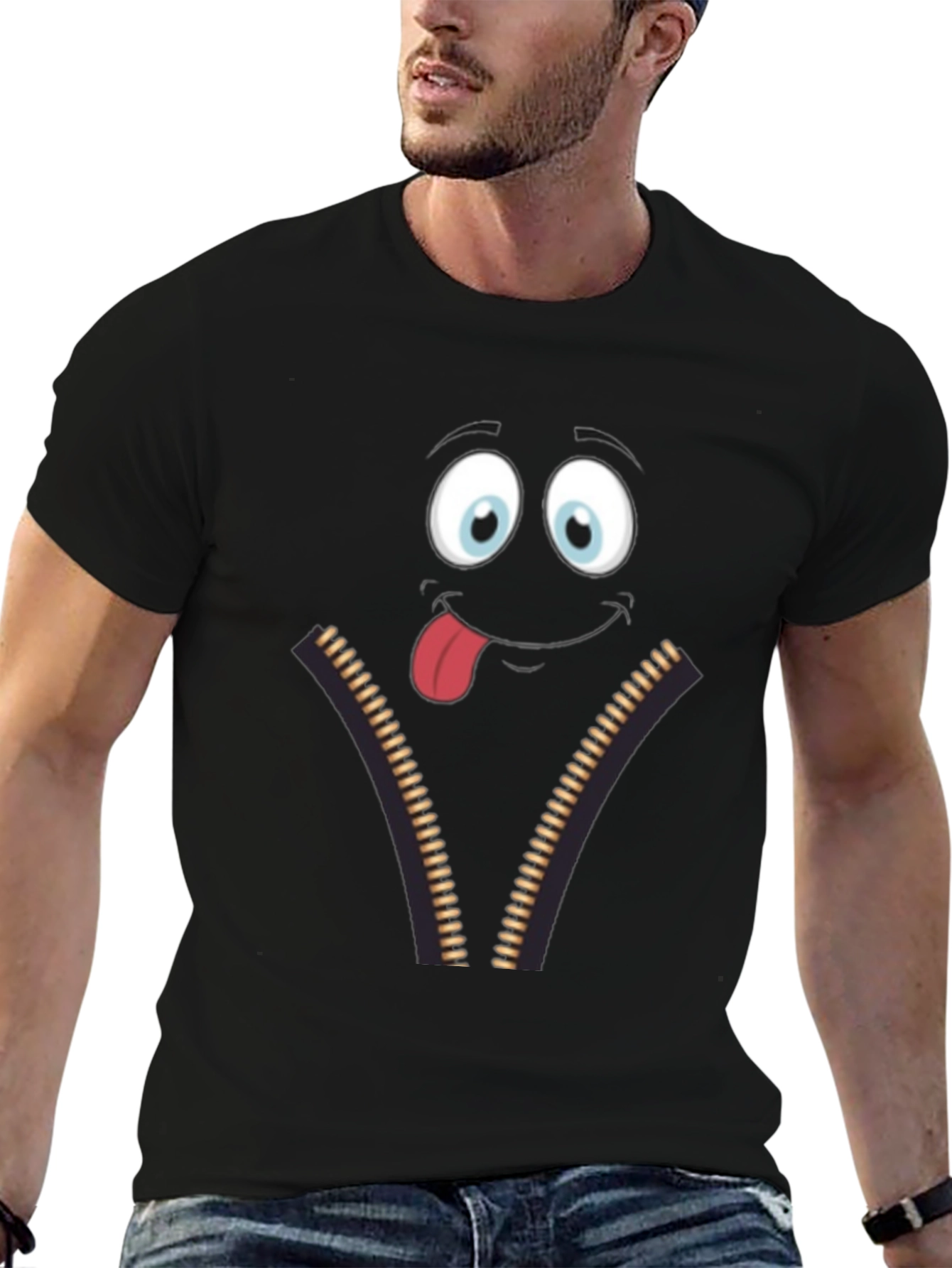 Funny Face Zipper Graphic Mens T-Shirt