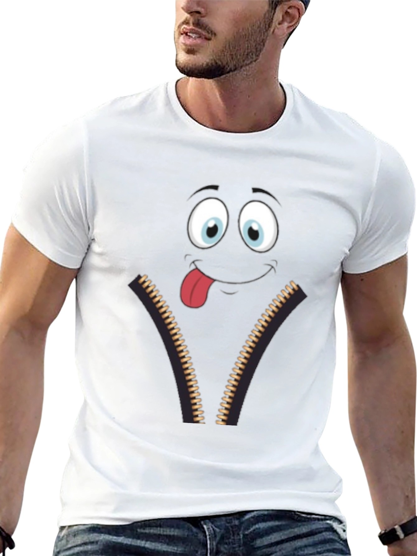 Funny Face Zipper Graphic Mens T-Shirt