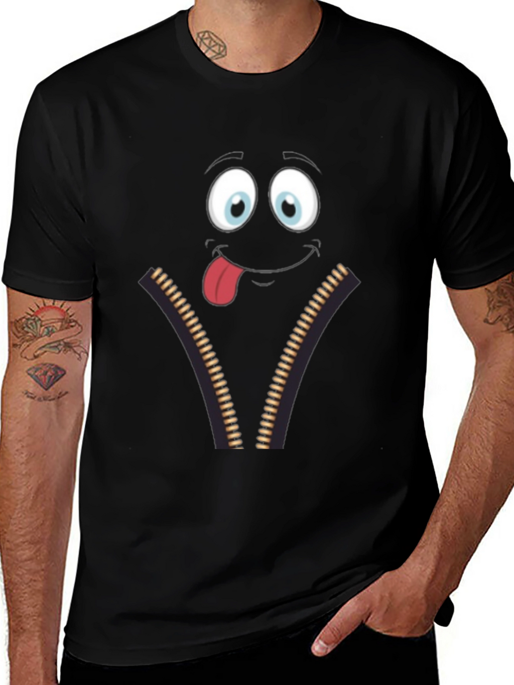 Funny Face Zipper Graphic Mens T-Shirt