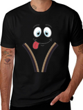 Funny Face Zipper Graphic Mens T-Shirt
