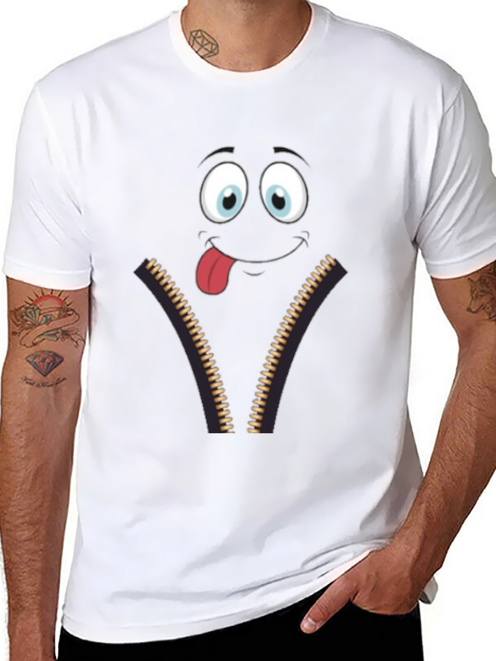 Funny Face Zipper Graphic Mens T-Shirt