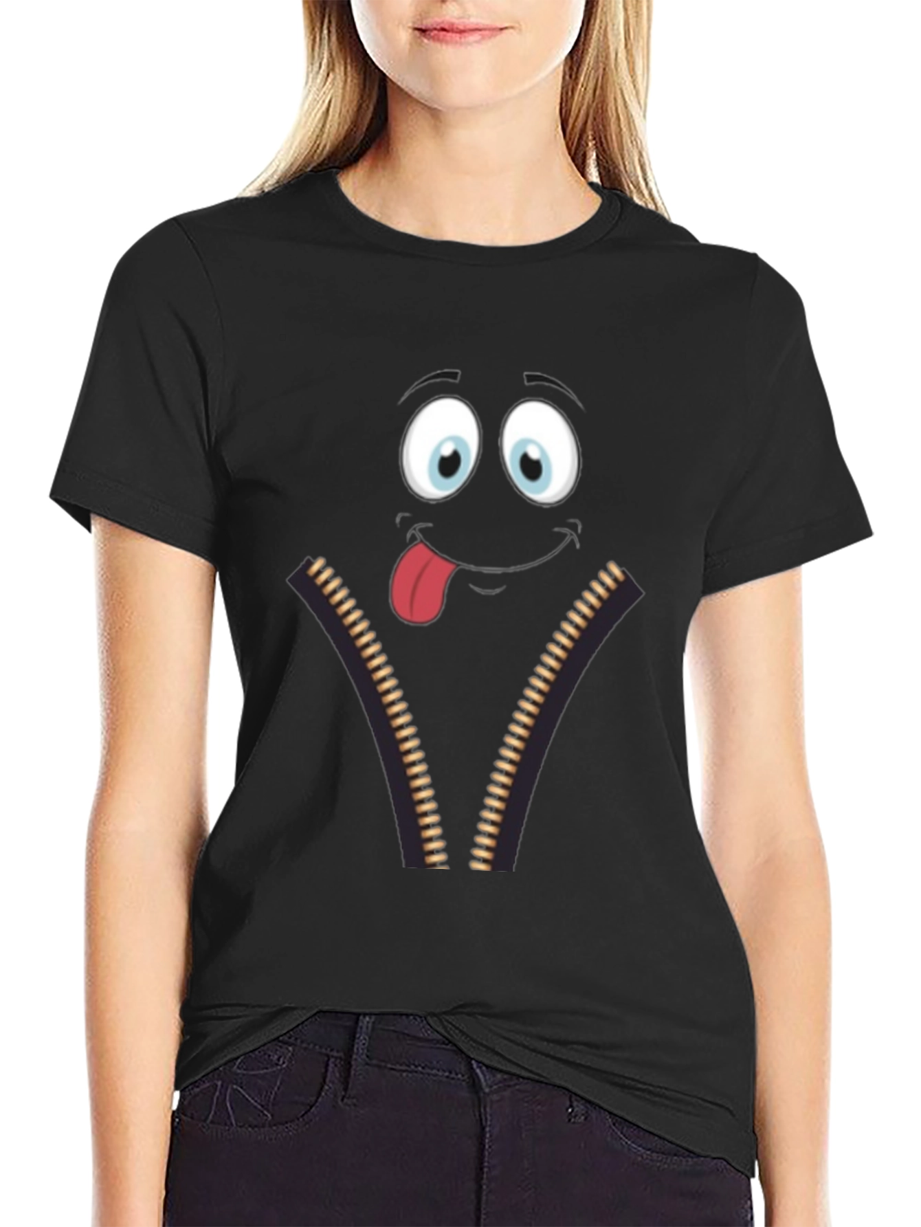 Funny Face Zipper Graphic Mens T-Shirt