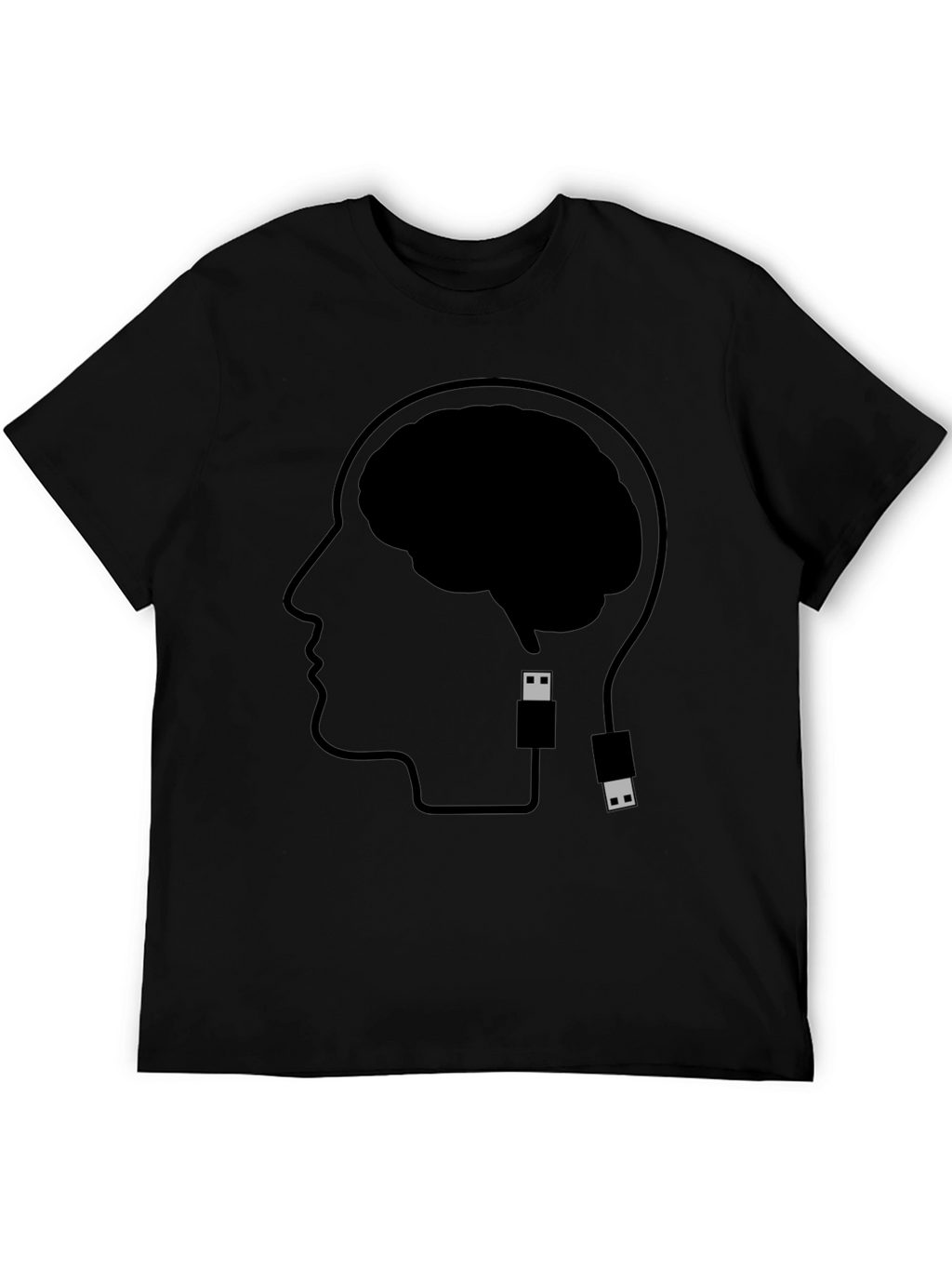 Brain Uploading T-Shirt - Black Cotton Graphic Tee