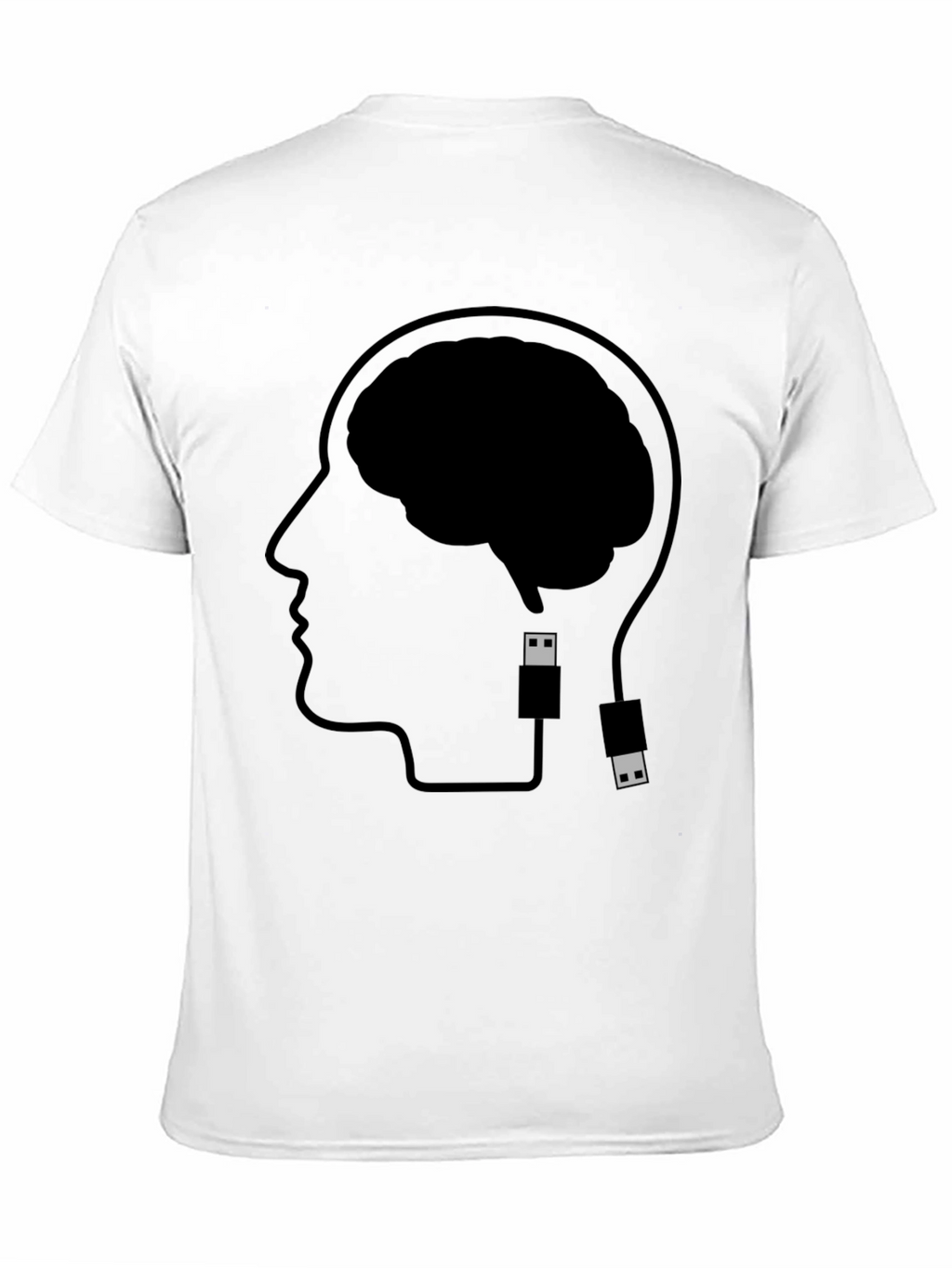 Brain Uploading T-Shirt - Black Cotton Graphic Tee