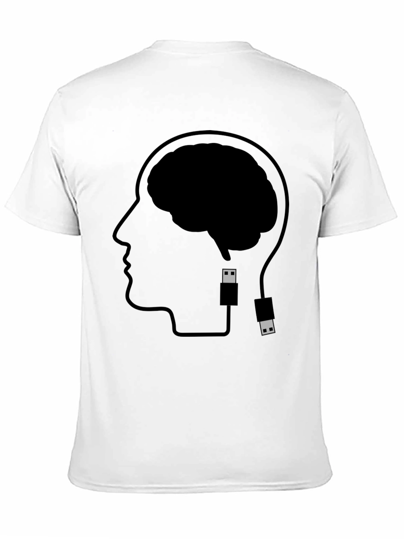 Brain Uploading T-Shirt - Black Cotton Graphic Tee