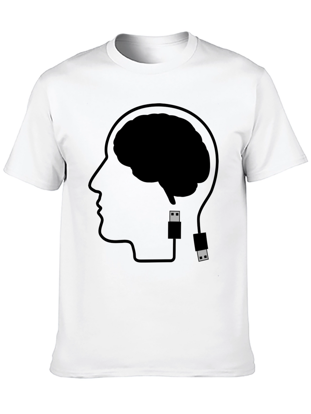 Brain Uploading T-Shirt - Black Cotton Graphic Tee