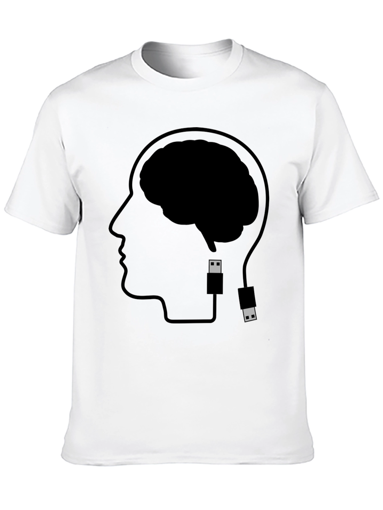 Brain Uploading T-Shirt - Black Cotton Graphic Tee