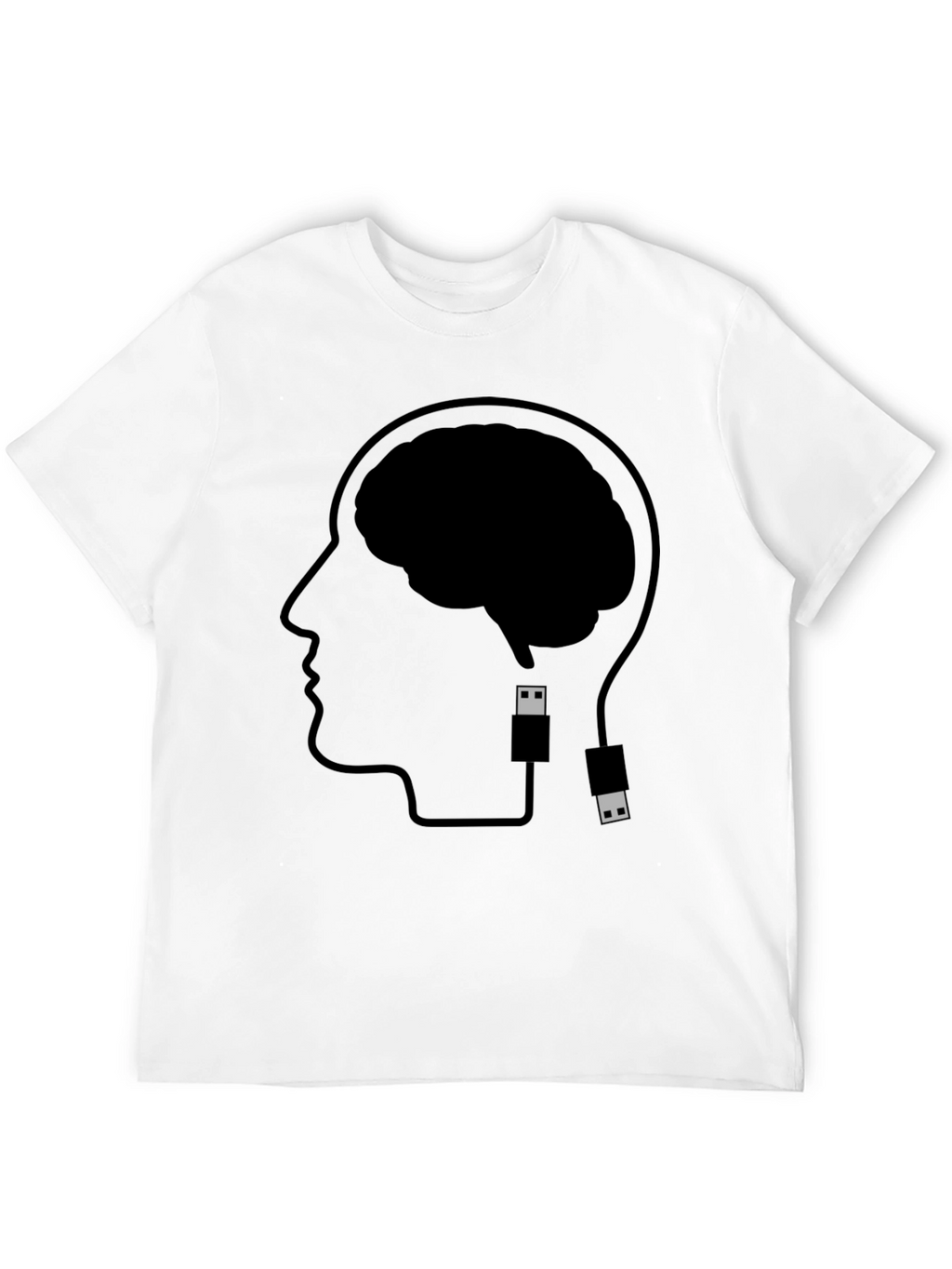 Brain Uploading T-Shirt - Black Cotton Graphic Tee