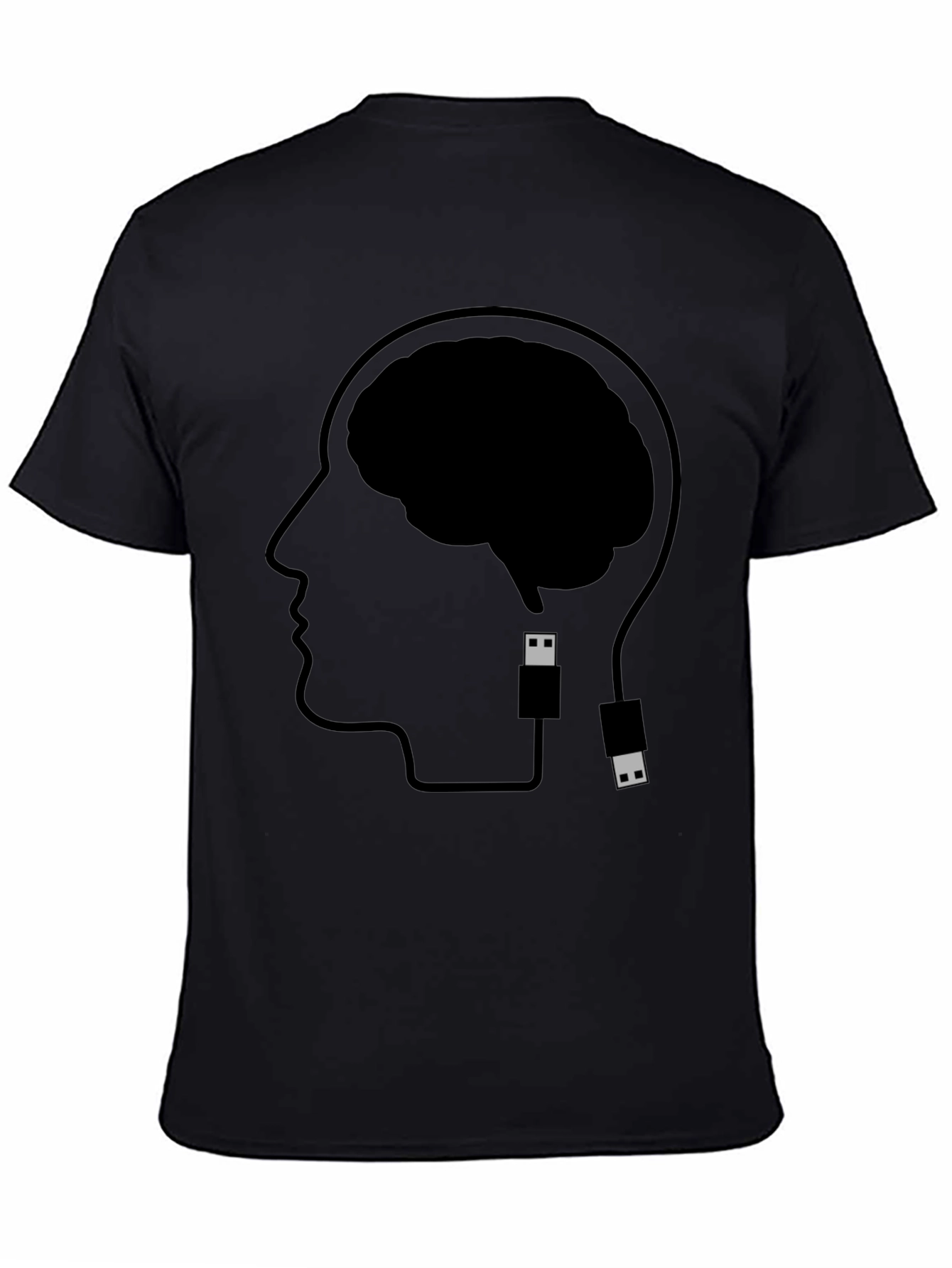 Brain Uploading T-Shirt - Black Cotton Graphic Tee
