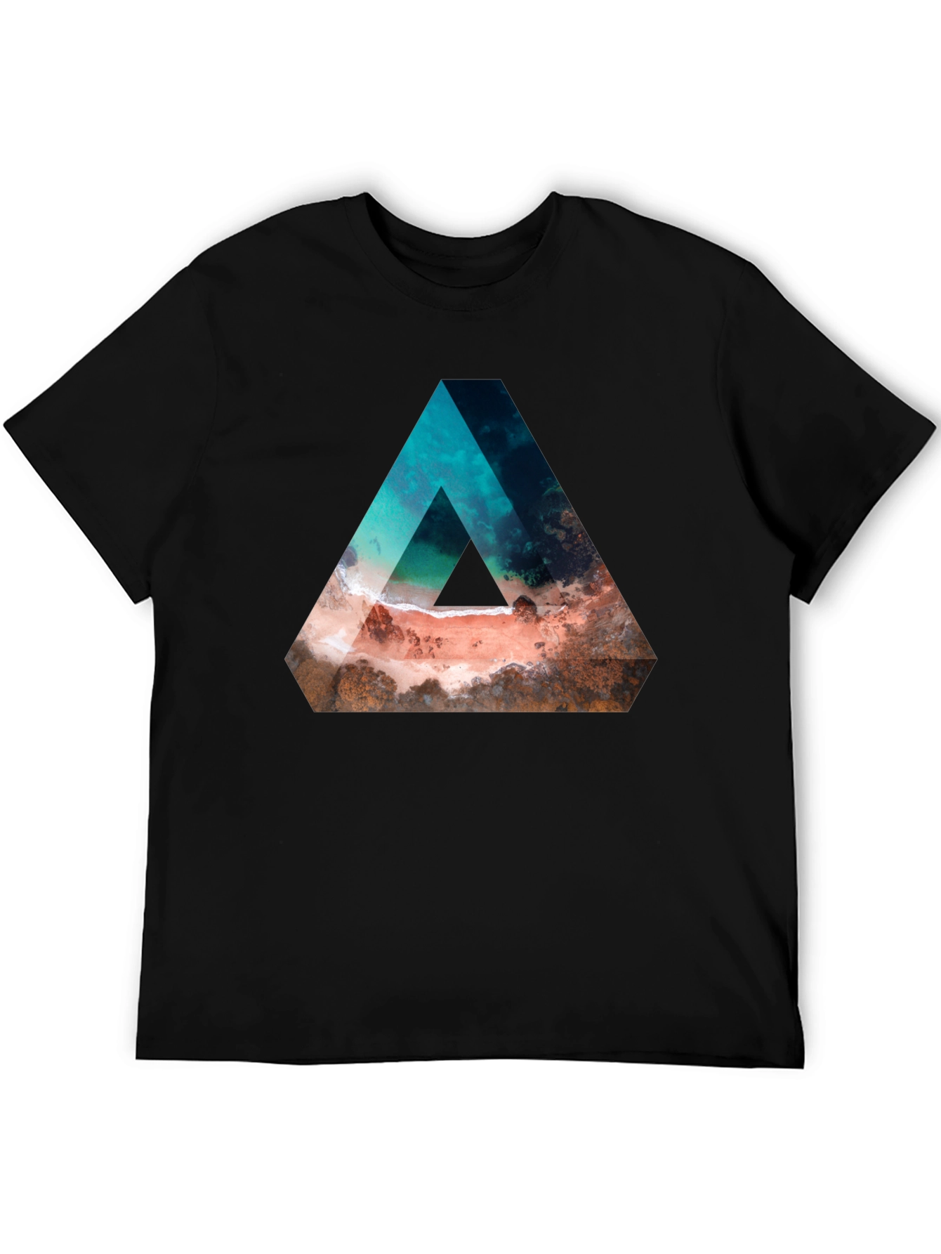 Abstract Triangle Beach Graphic Black T-Shirt