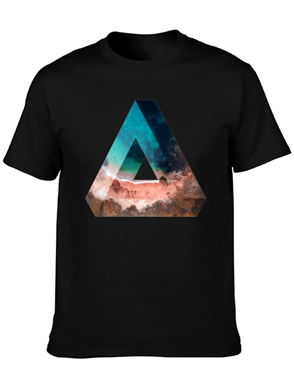 Abstract Triangle Beach Graphic Black T-Shirt
