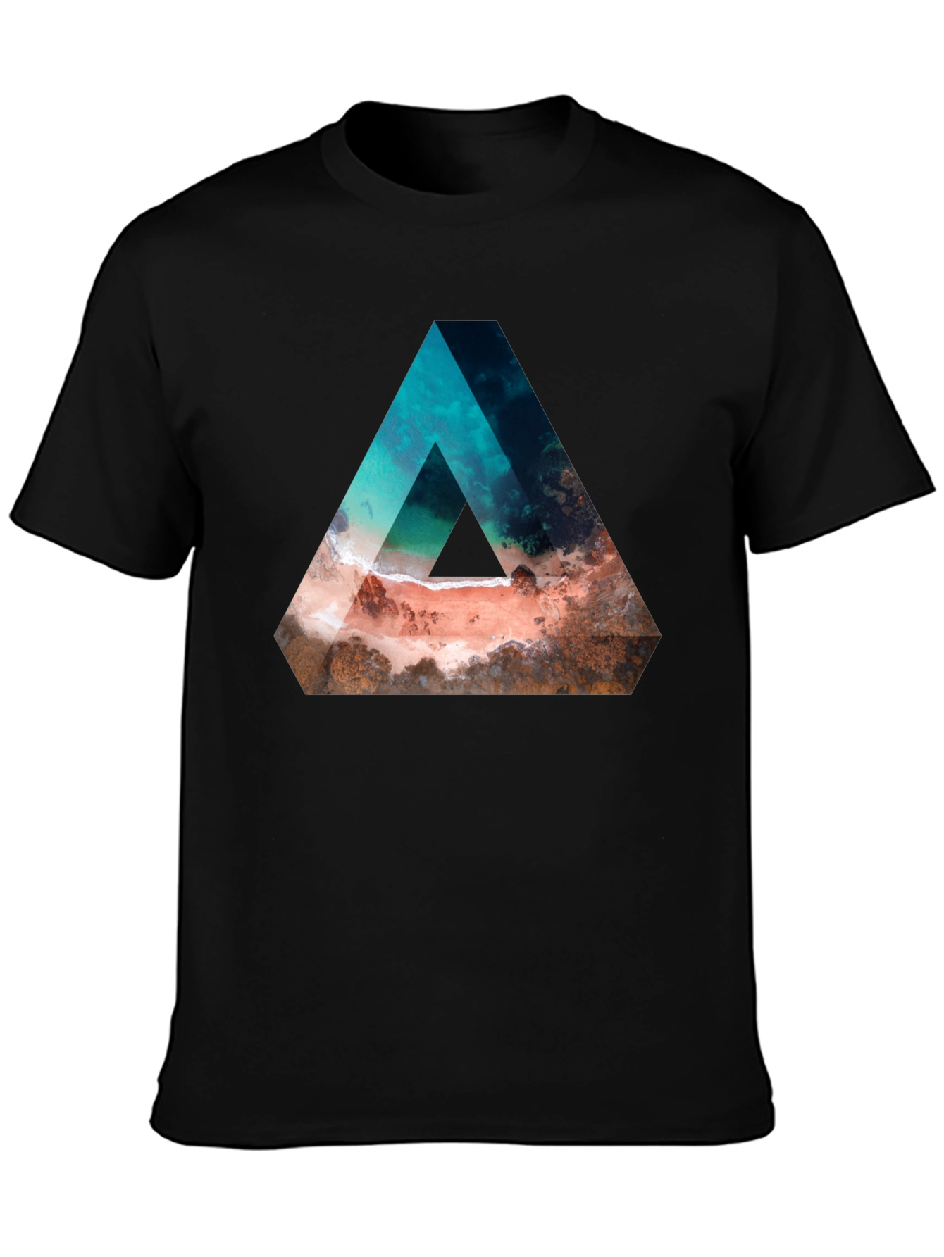 Abstract Triangle Beach Graphic Black T-Shirt