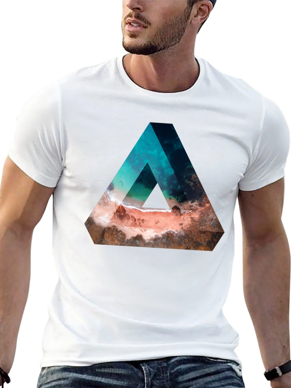 Abstract Triangle Beach Graphic Black T-Shirt