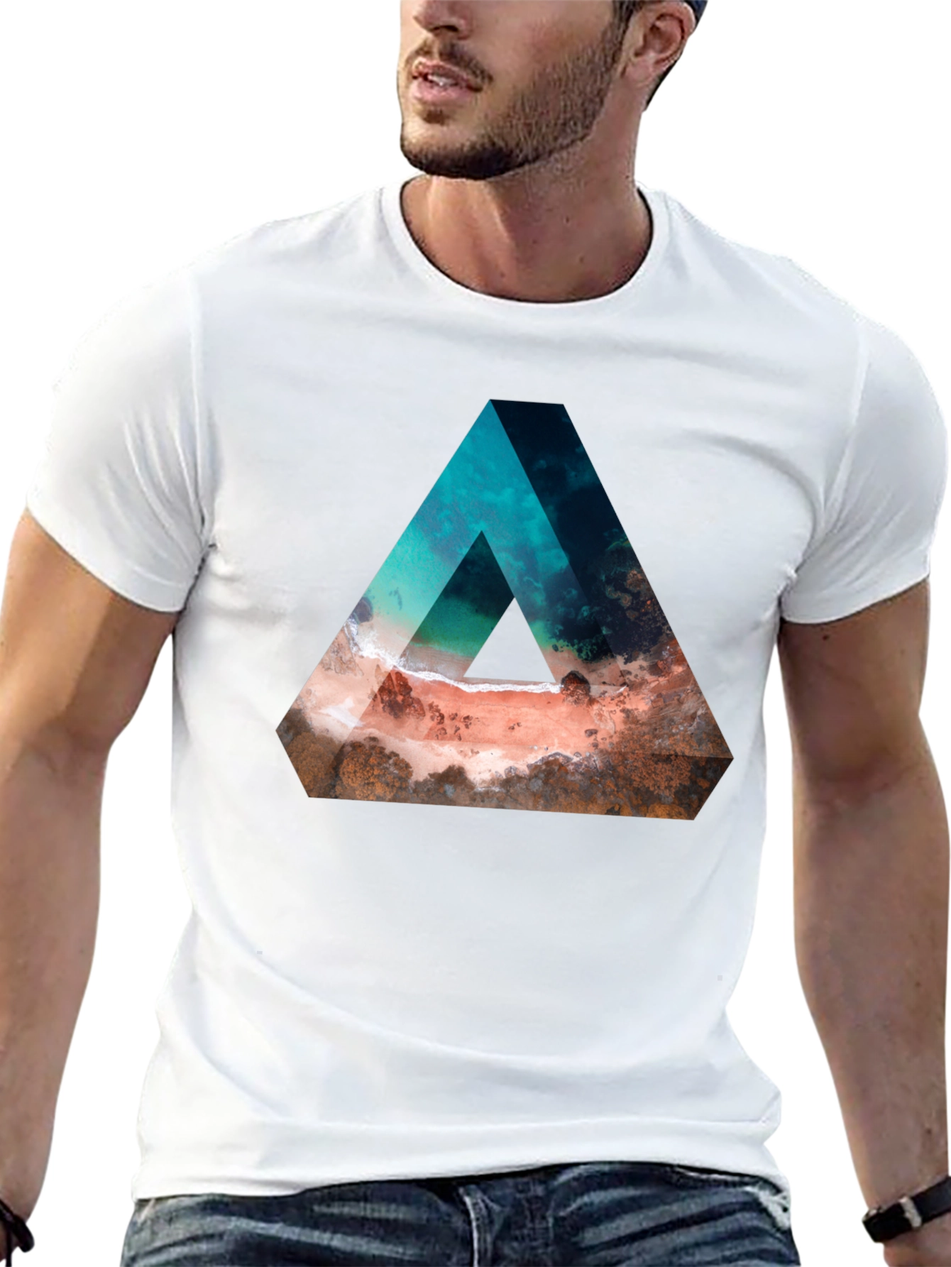 Abstract Triangle Beach Graphic Black T-Shirt