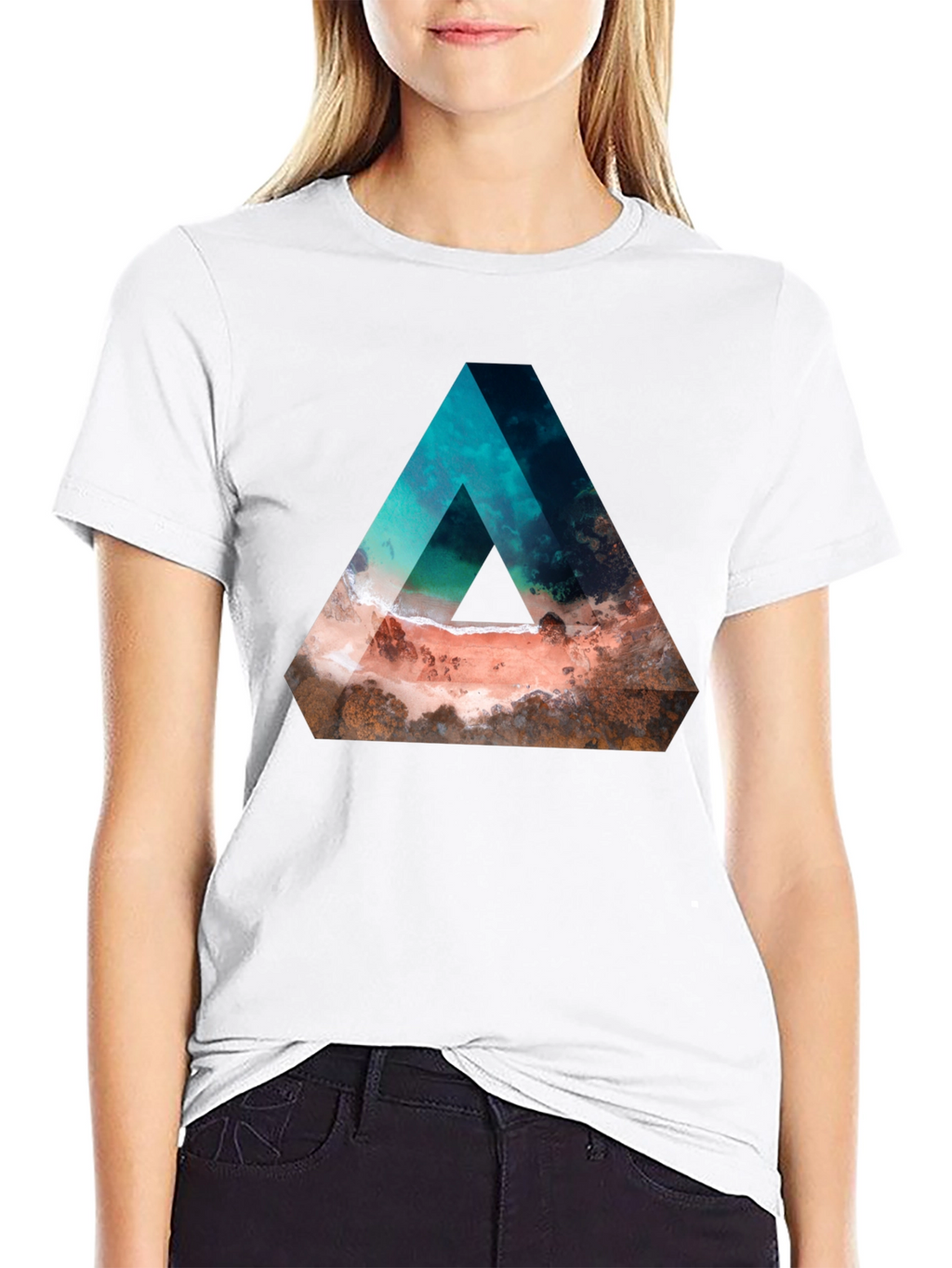 Abstract Triangle Beach Graphic Black T-Shirt