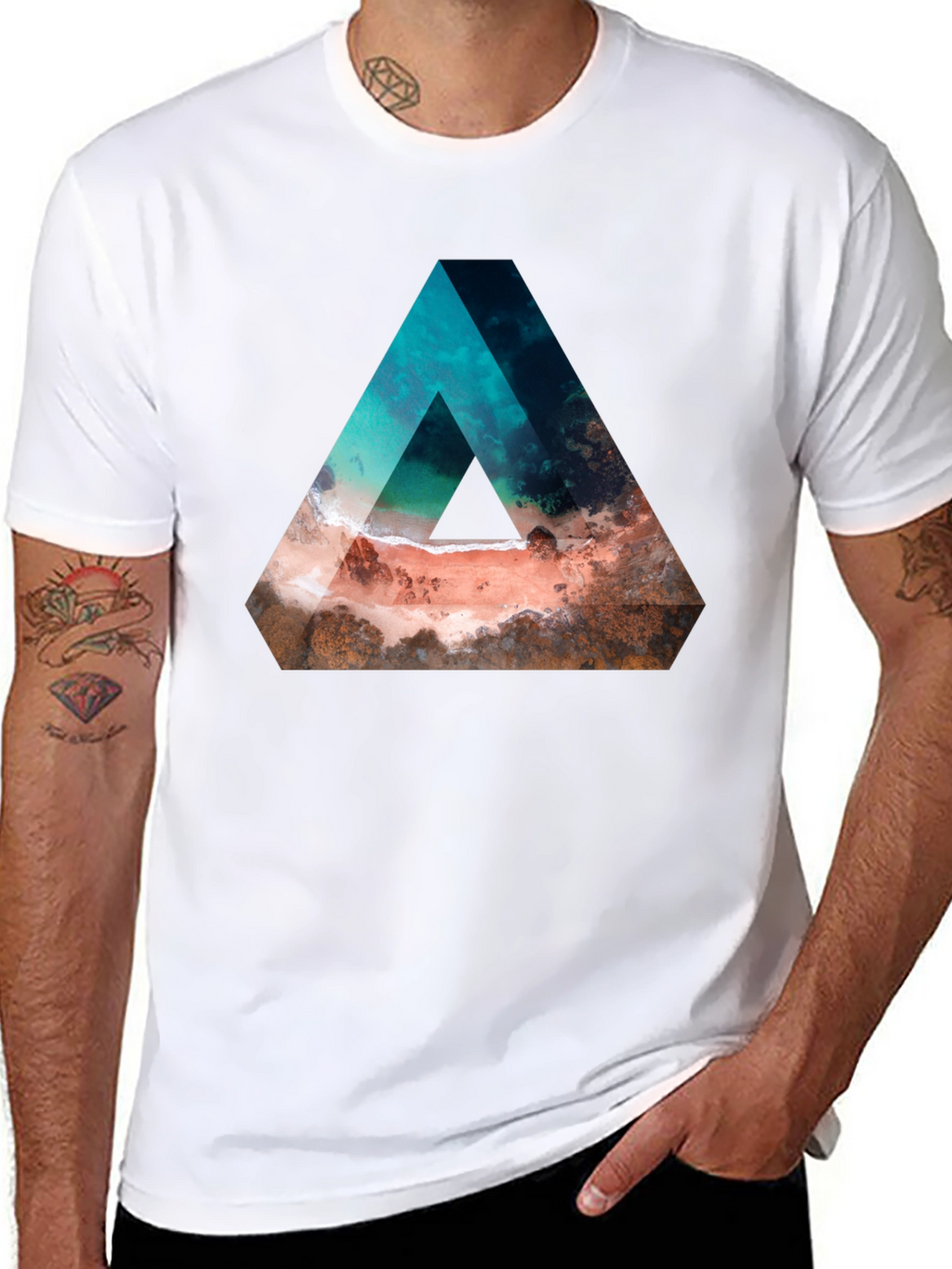 Abstract Triangle Beach Graphic Black T-Shirt