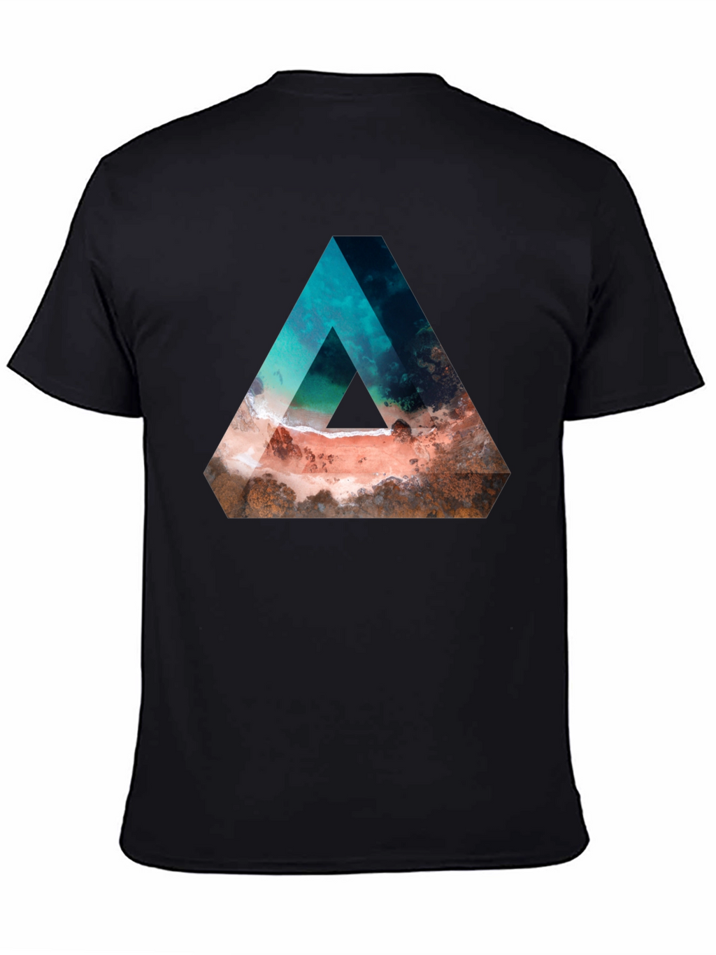 Abstract Triangle Beach Graphic Black T-Shirt