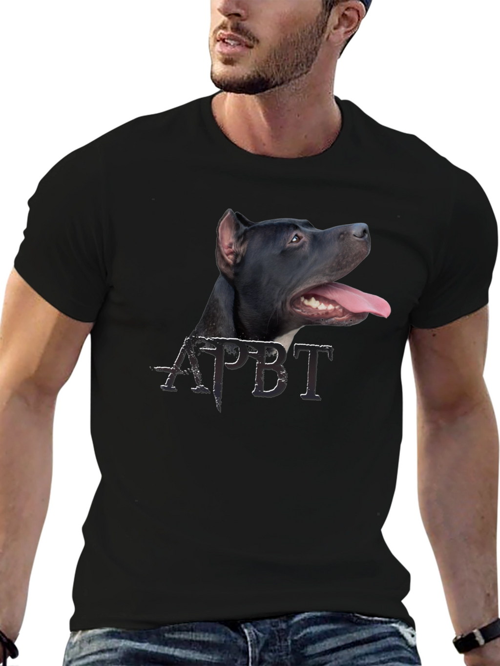 Cool Pitbull Dog Graphic Black T-Shirt