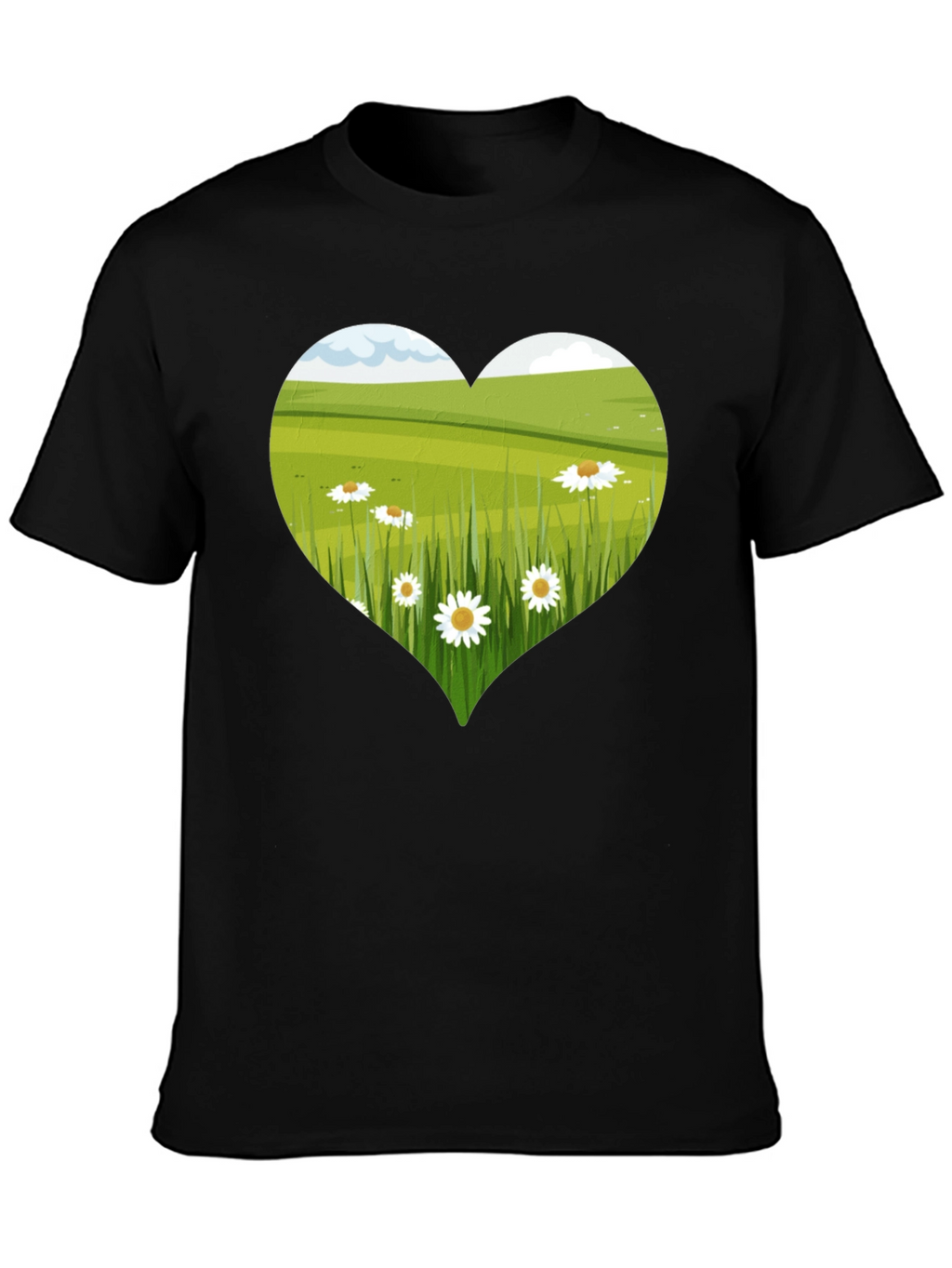 Heart Meadow Graphic Tee - Black Cotton T-Shirt