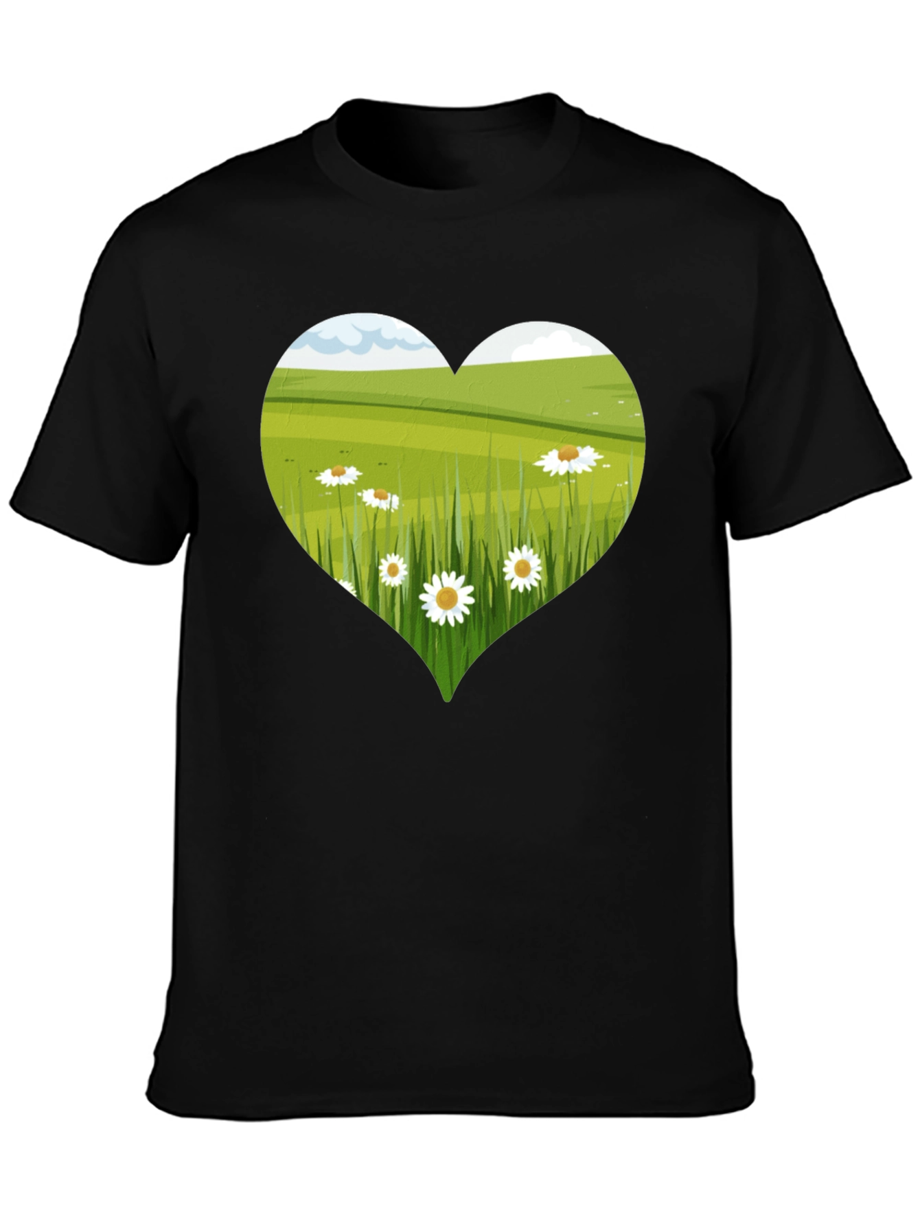 Heart Meadow Graphic Tee - Black Cotton T-Shirt