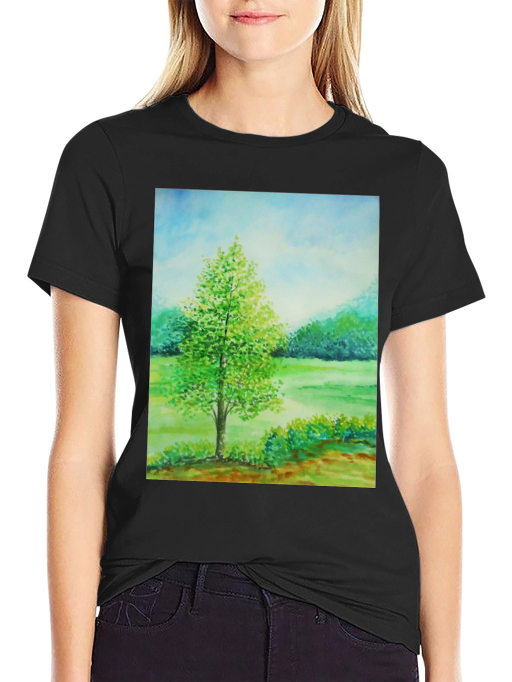 Nature Scene Graphic Tee - Black