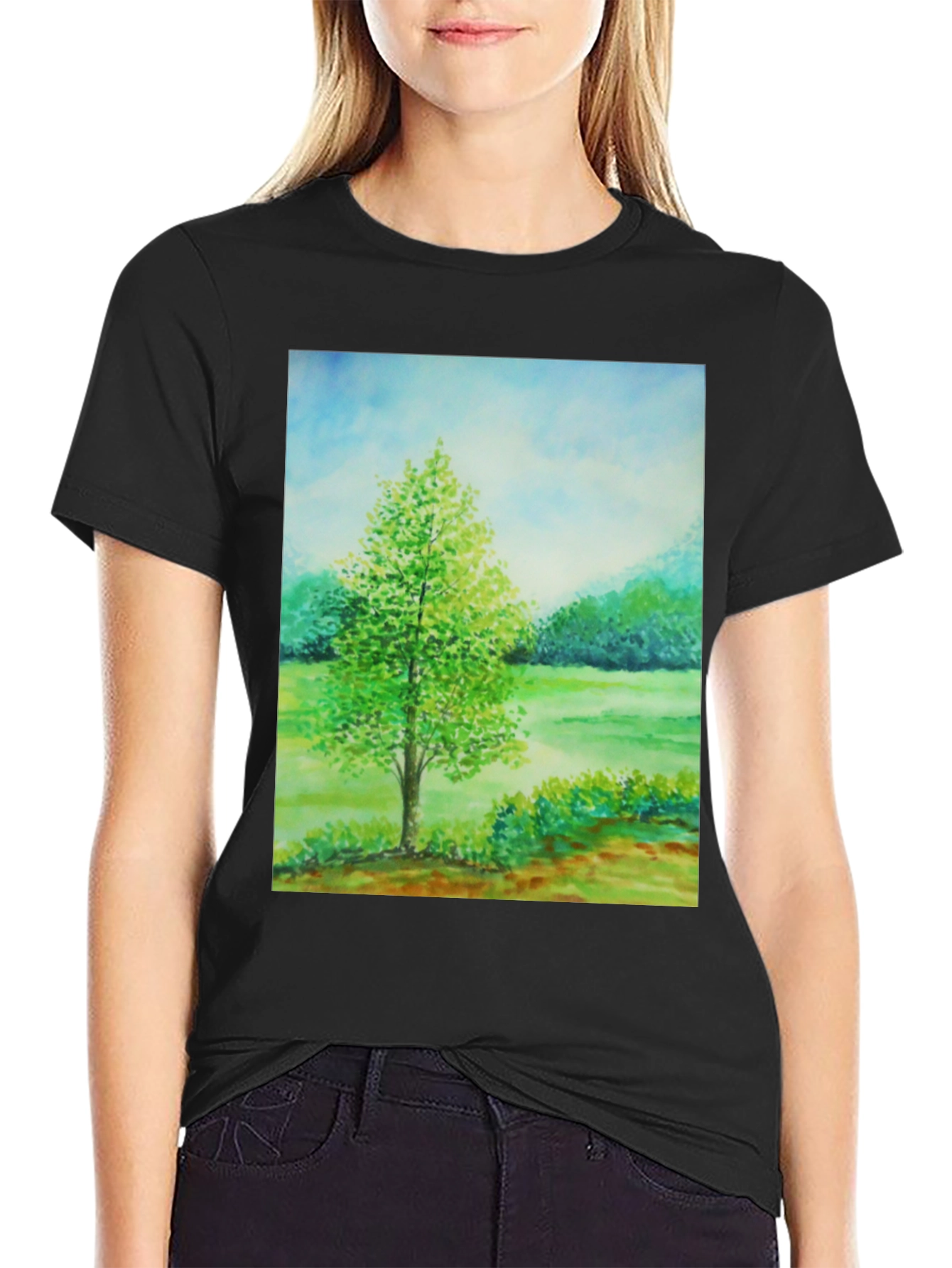 Nature Scene Graphic Tee - Black