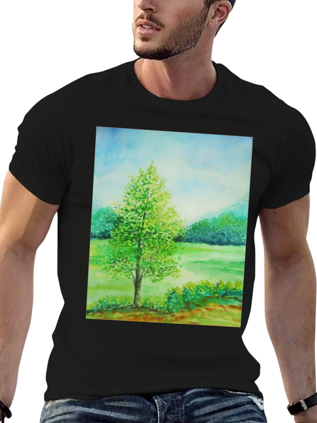 Nature Scene Graphic Tee - Black