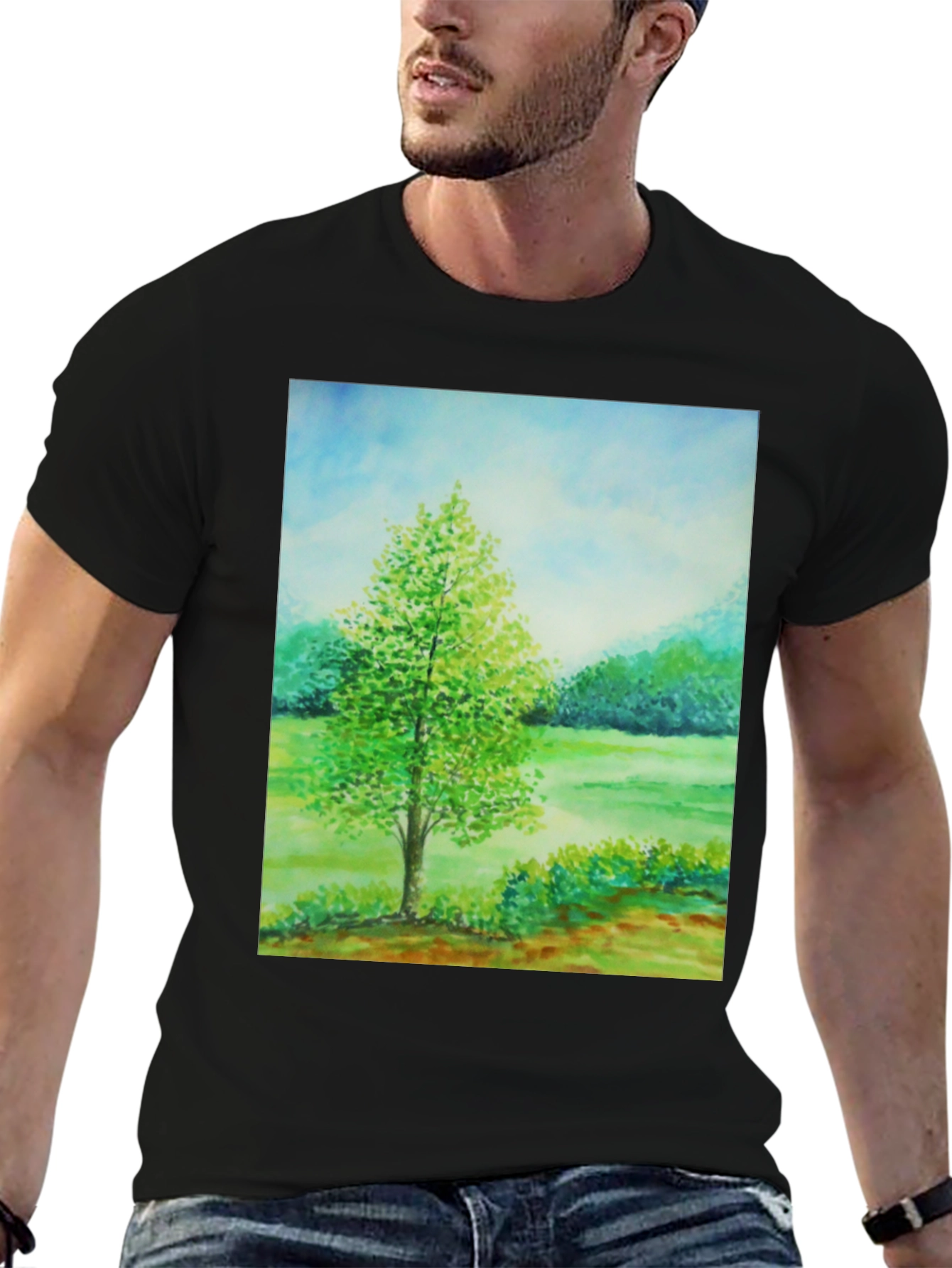Nature Scene Graphic Tee - Black